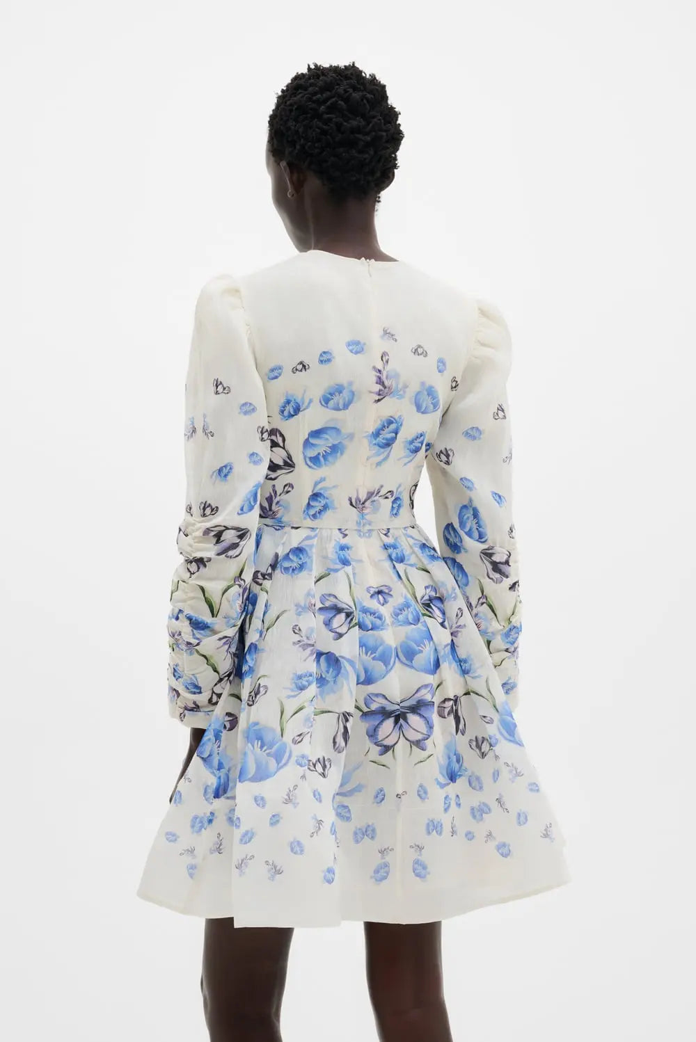 Leoni Silk Blend Mini Dress Tulip Blue - Ivory