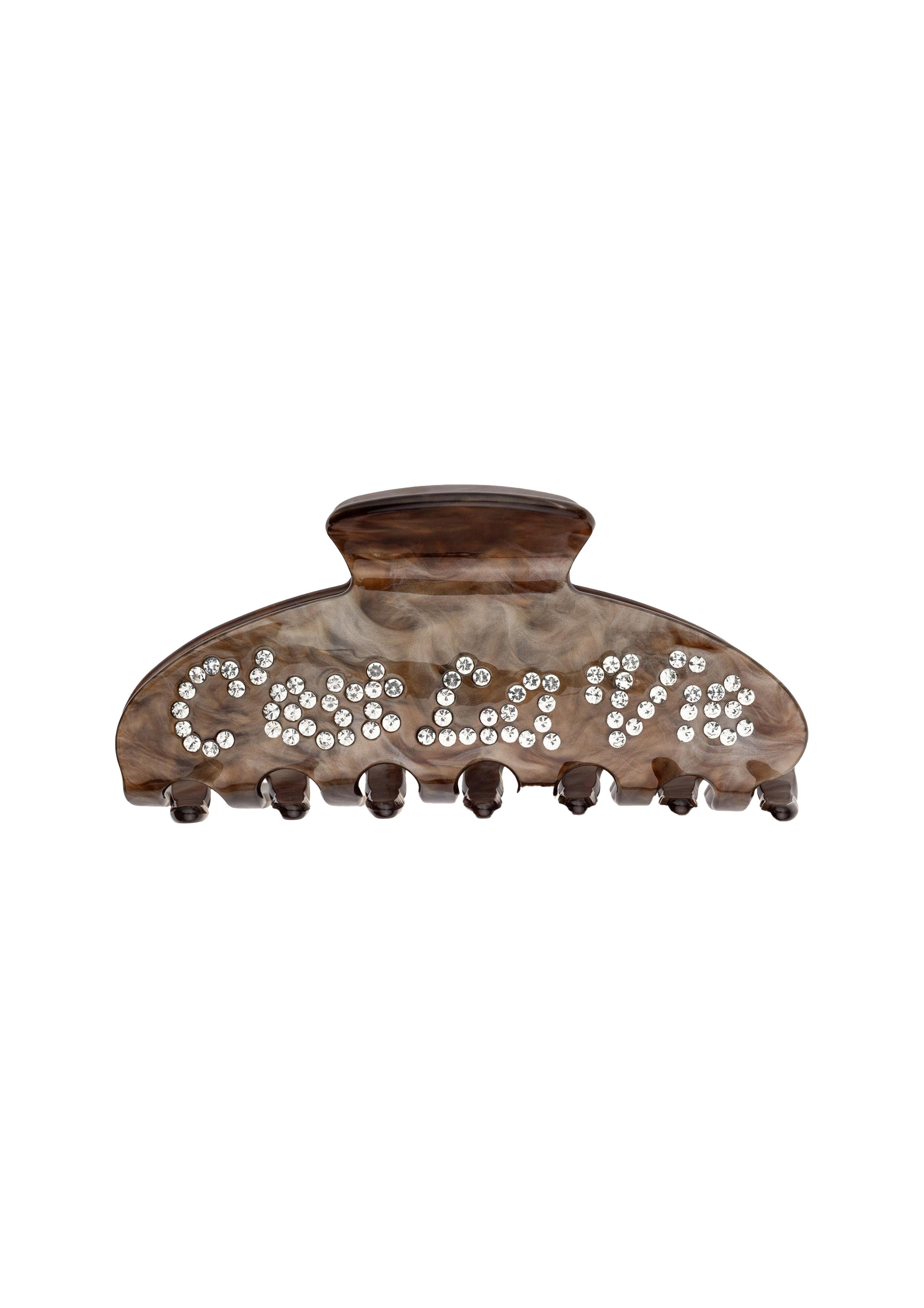 Text Hair Claw "C'est La Vie" Chocolate Brown with Crystal - Chocolate
