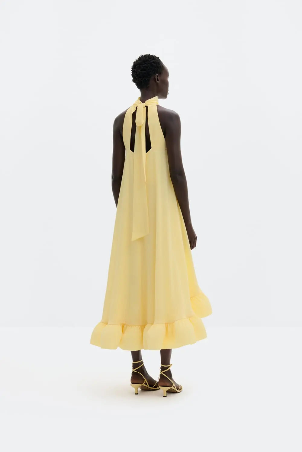 Sabrina Halterneck Ruffled Midi Dress Light Lemon - Yellow