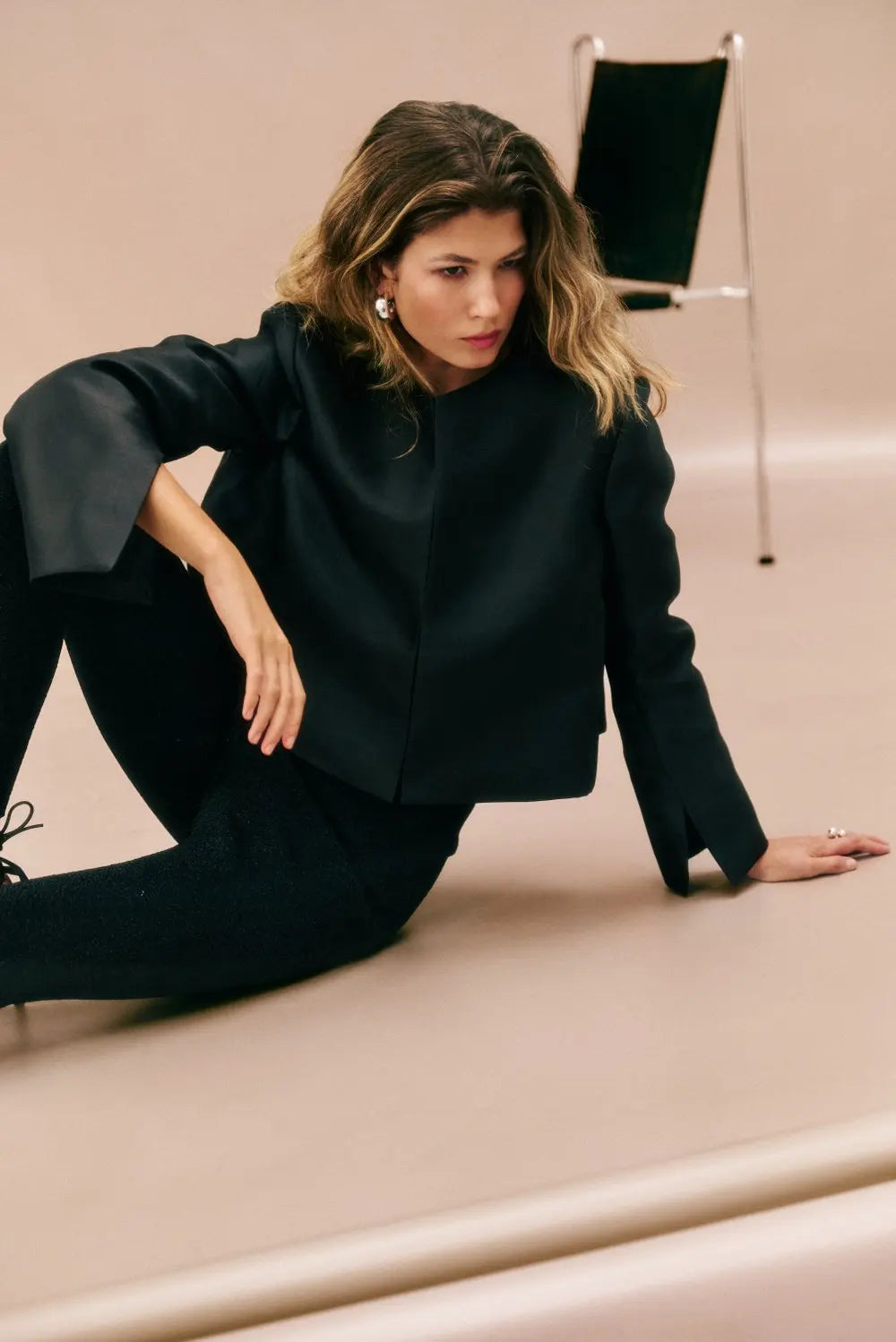 Ruthie Cropped Long Sleeve Blouse Black - Black
