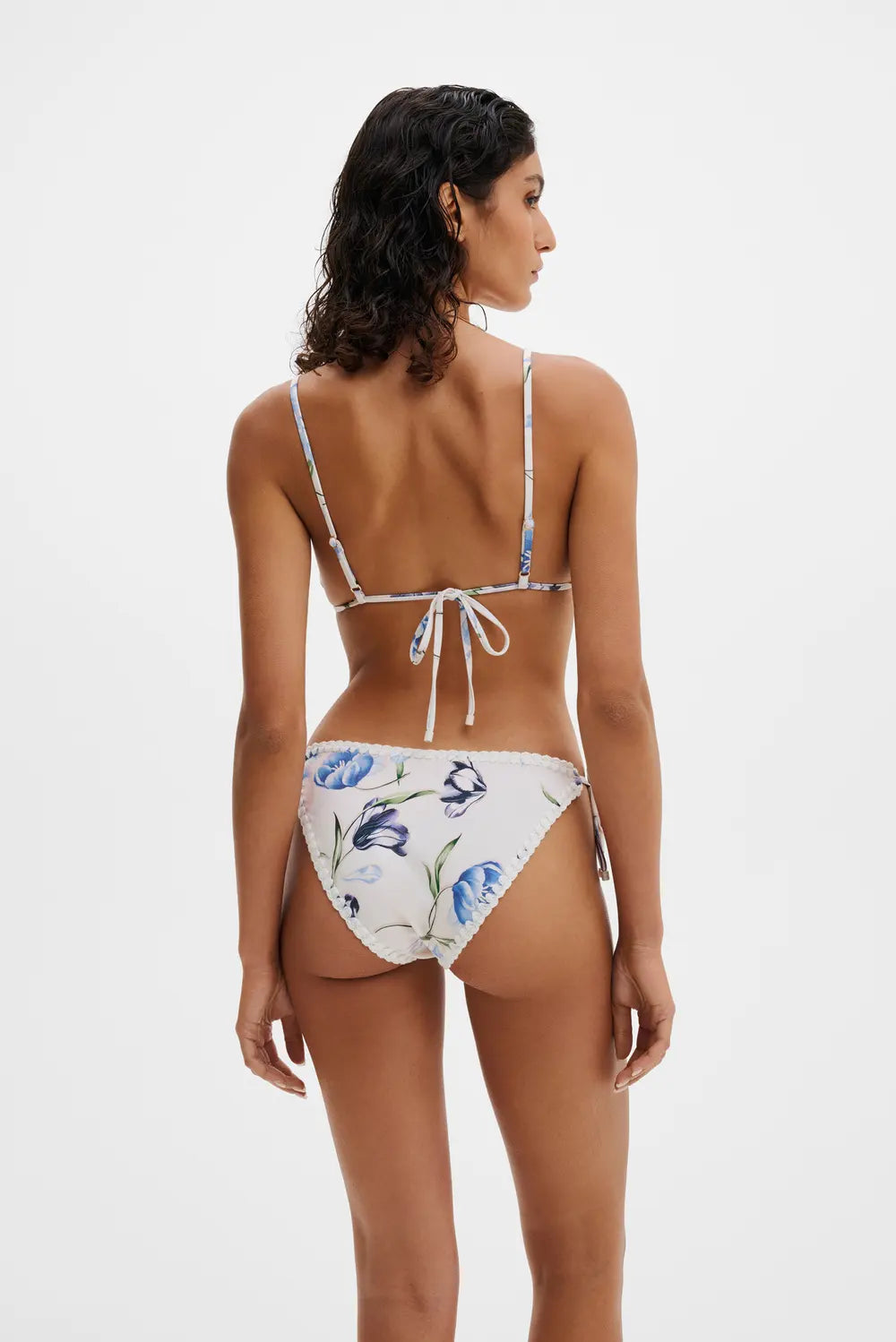Roselyn Crochet Trimmed Bikini Bottom Tulip Blue - White