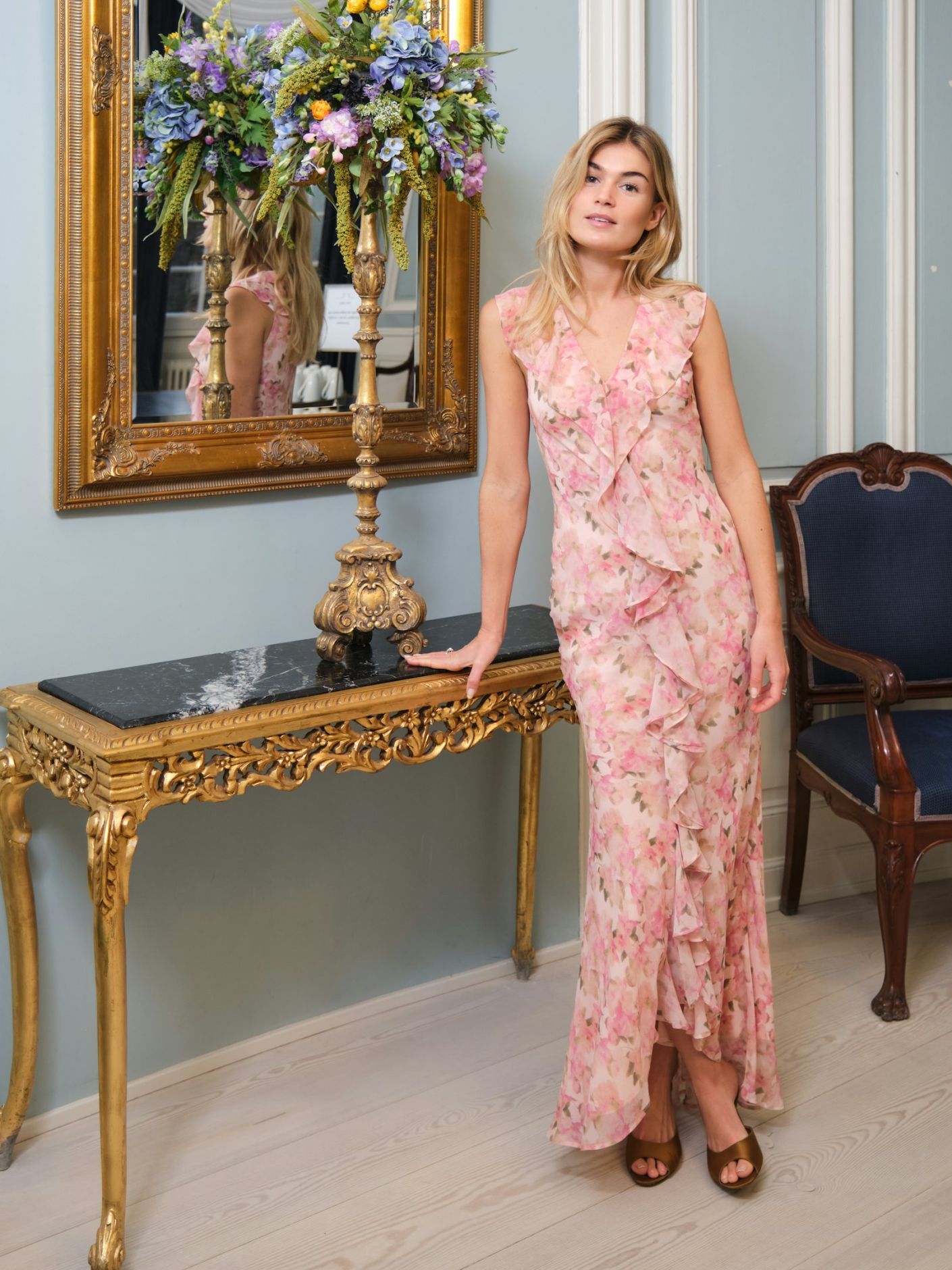 Zella Chiffon Print Dress Dusty Pink - Pink