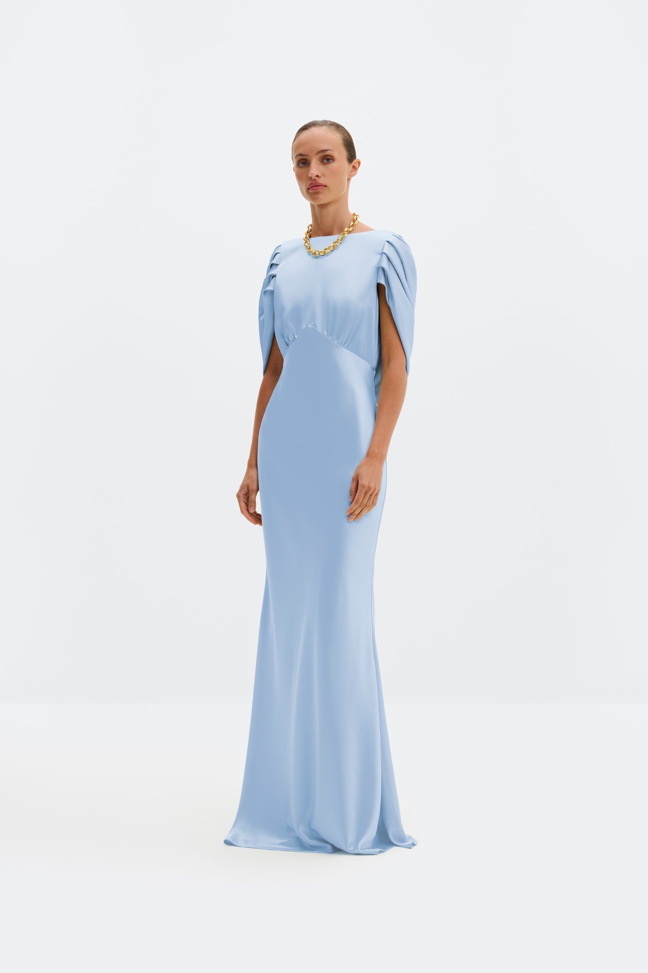 Louise Draped Back Maxi Dress Dusty Blue - Sky Blue