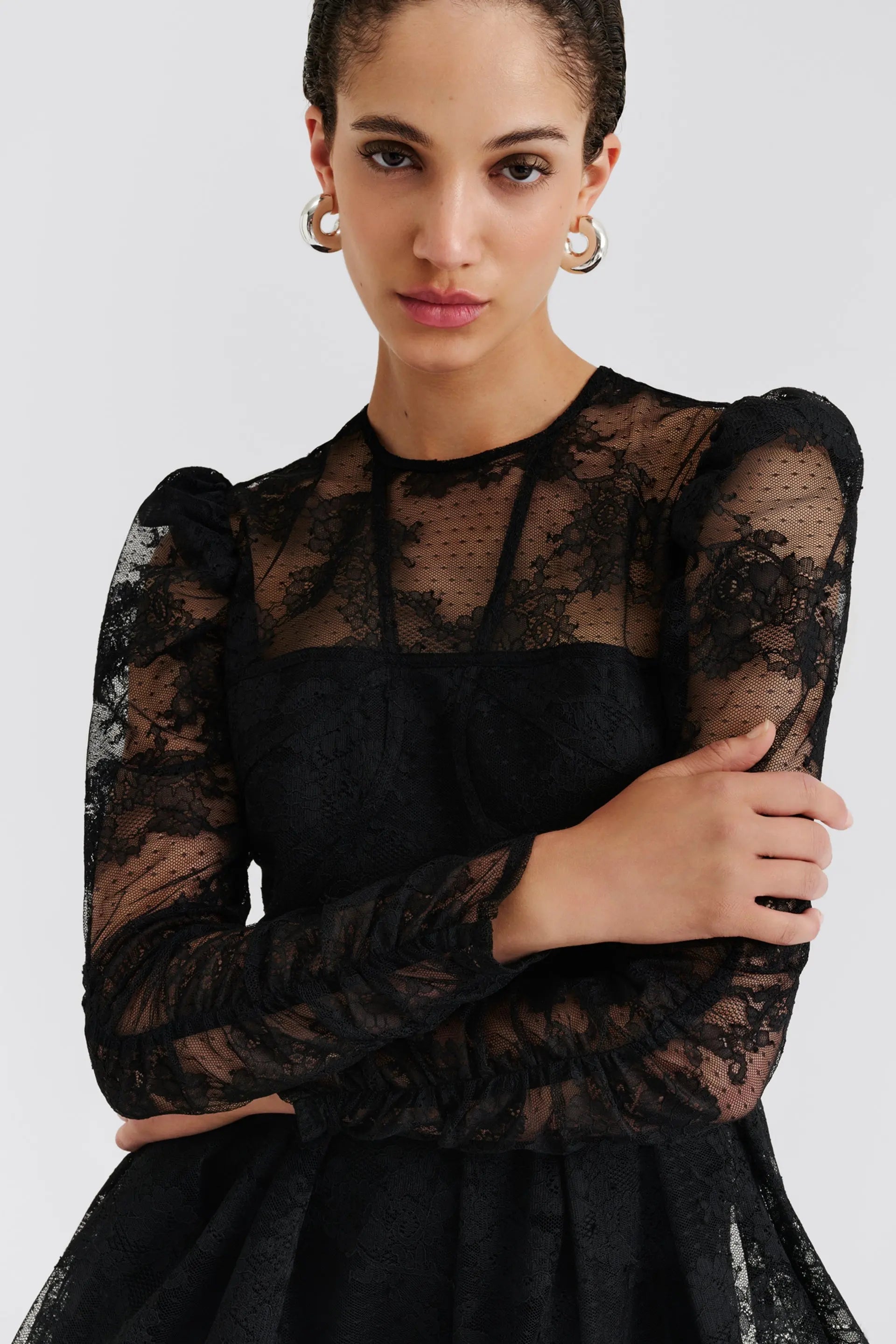 Leoni Lace Mini Dress Black - Black