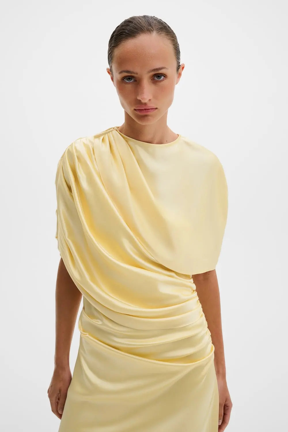 Cassia Draped Fitted Maxi Dress Light Lemon - Yellow