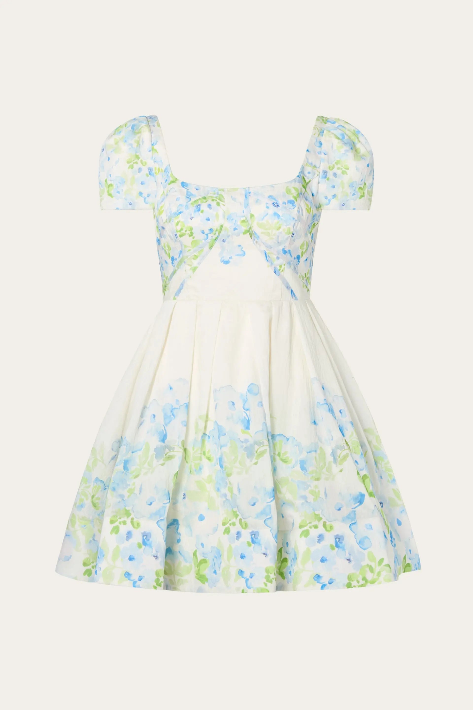 Vanda Pouf Sleeve Mini Dress Pastel Floral Vanilla - Cream