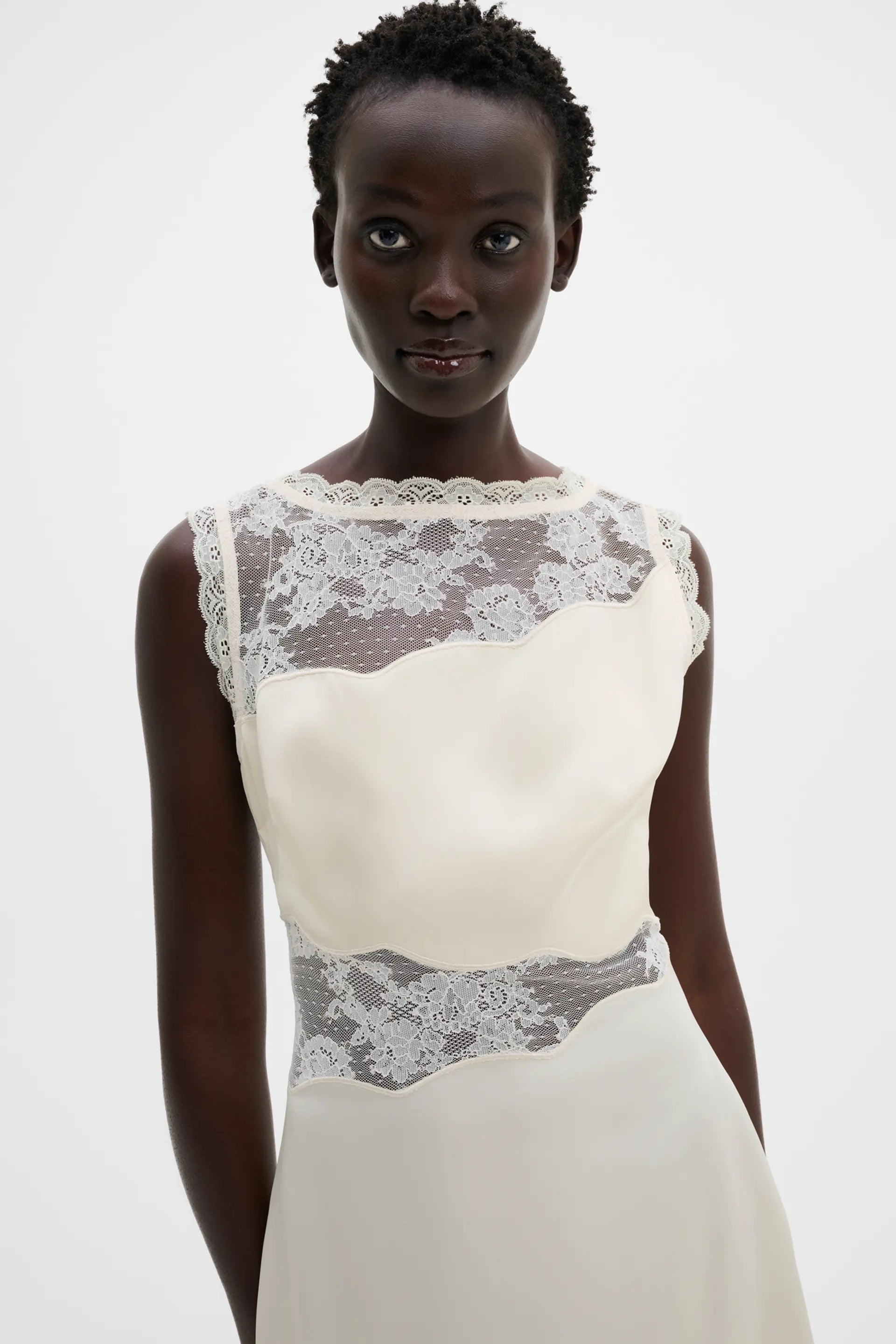Desire Lace Trimmed Cut Out Midi Dress Vanilla - Cream
