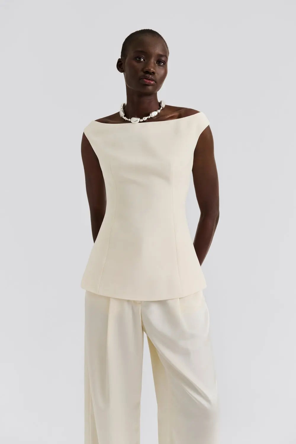 Diora Half Shoulder Top Vanilla - Cream