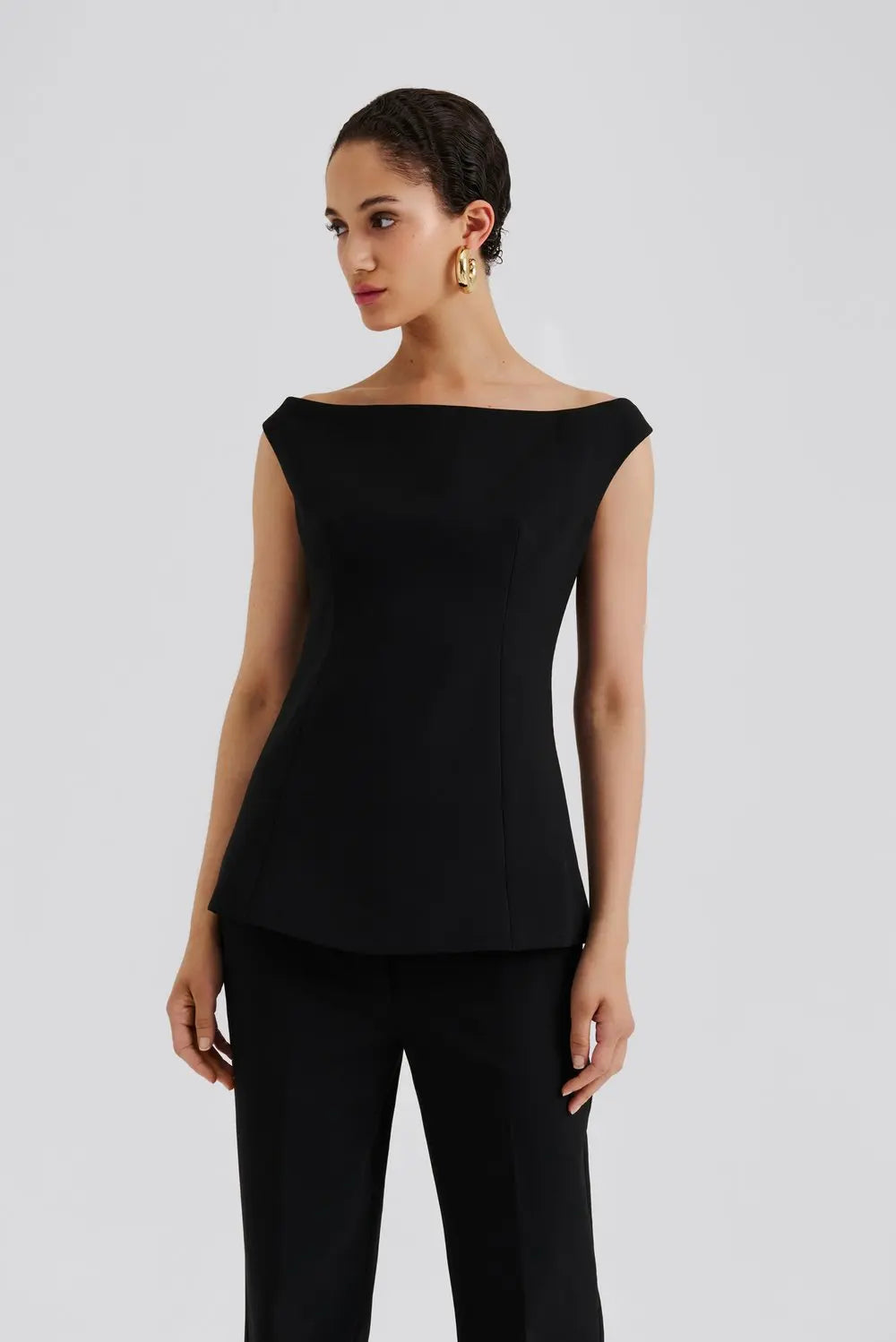 Diora Half Shoulder Top Black - Black