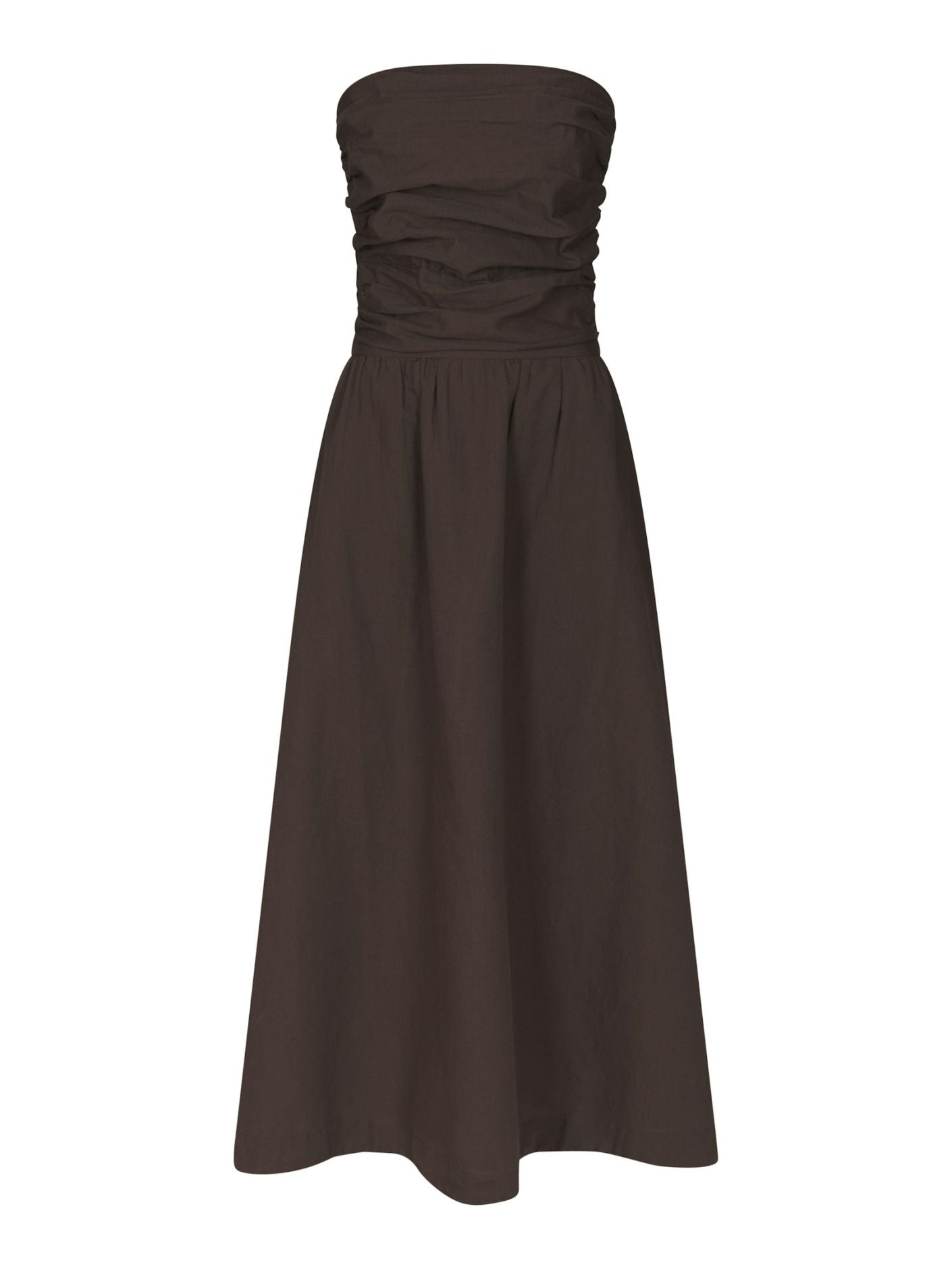 Kima Linen Dress Dark Brown - Beige