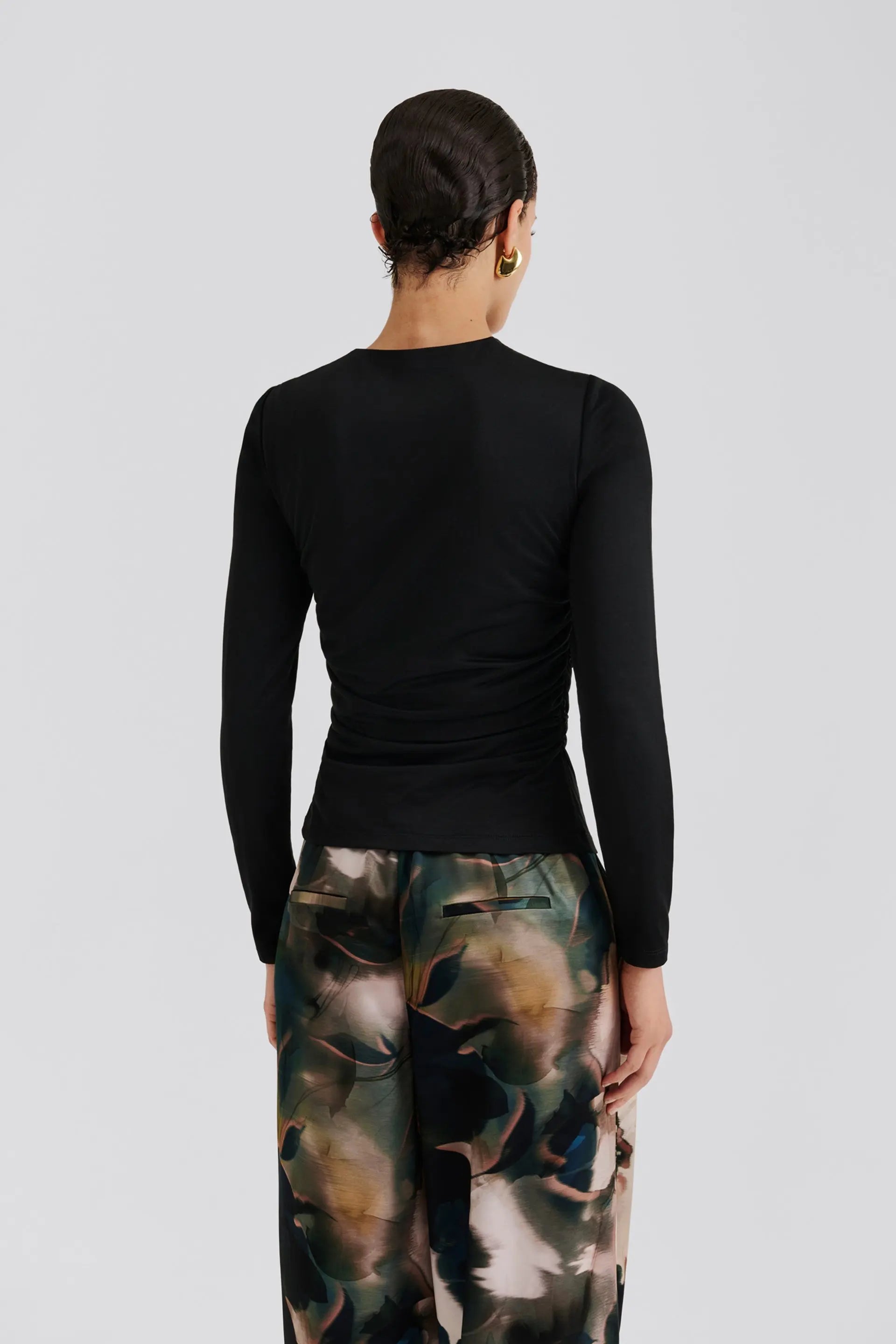 Amela Embellished Long Sleeve Jersey Top Black - Black