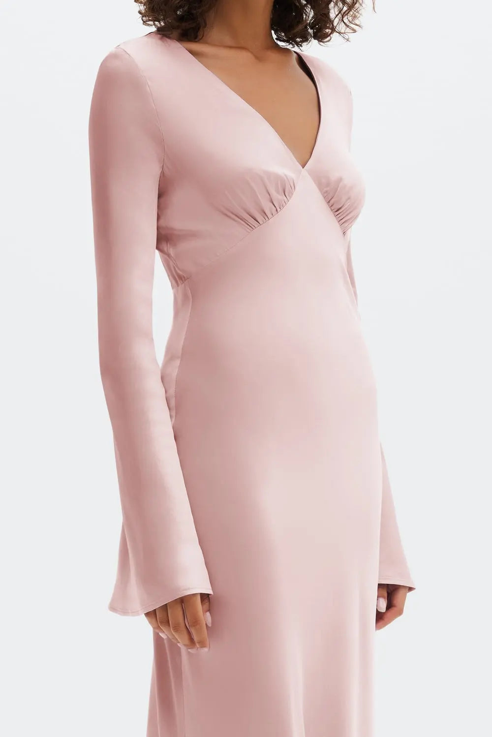 Carolina Flared Sleeve Satin Maxi Dress Blush - Blush