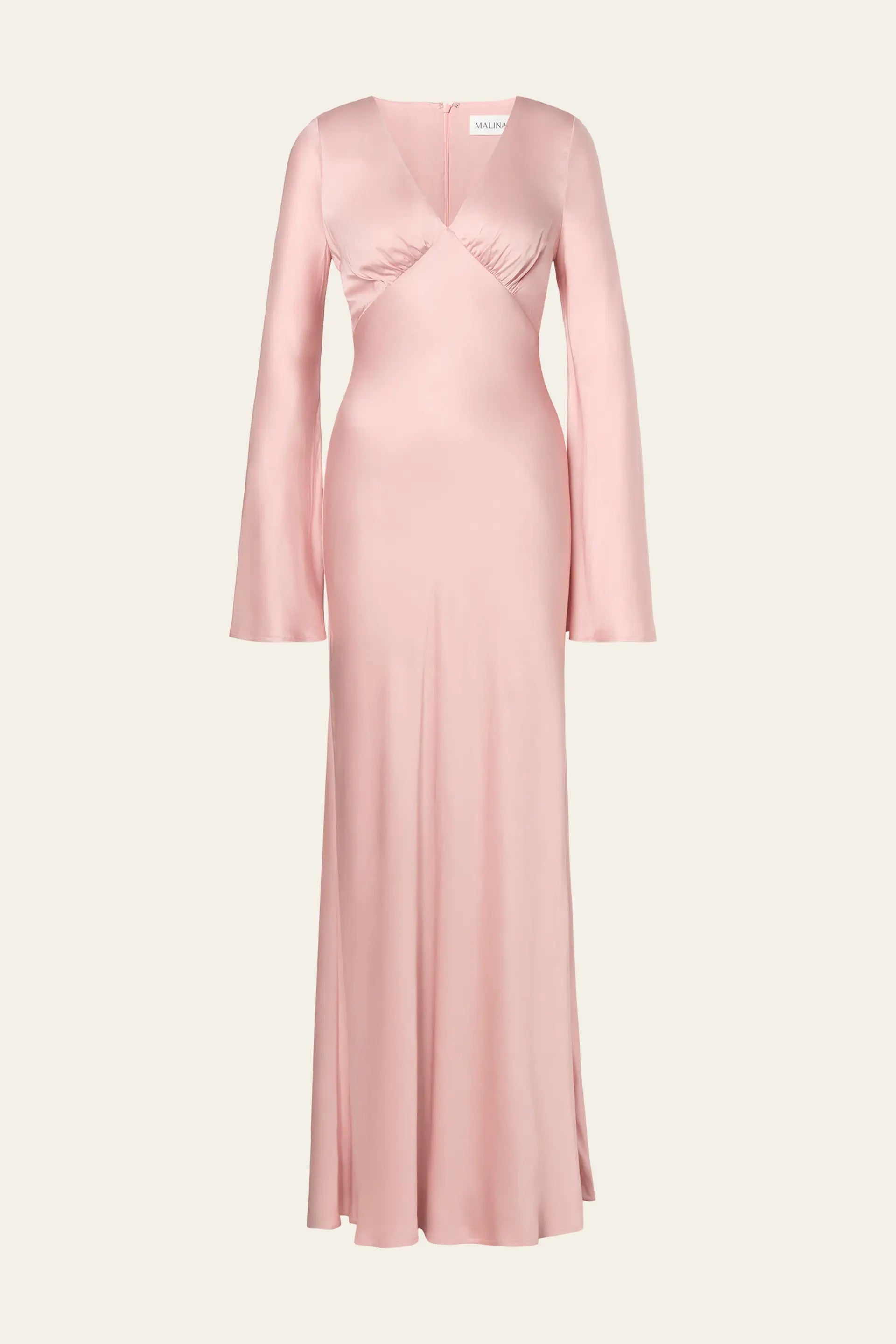 Carolina Flared Sleeve Satin Maxi Dress Blush - Blush