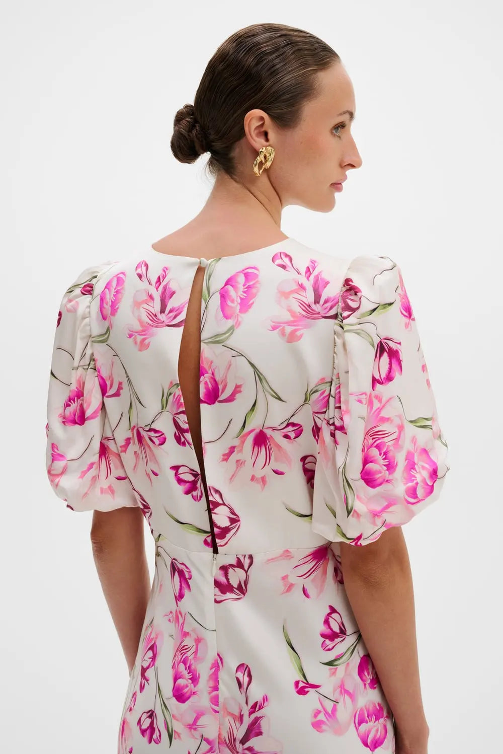 Freja Pouf Sleeve Maxi Dress Tulip Pink - Ivory