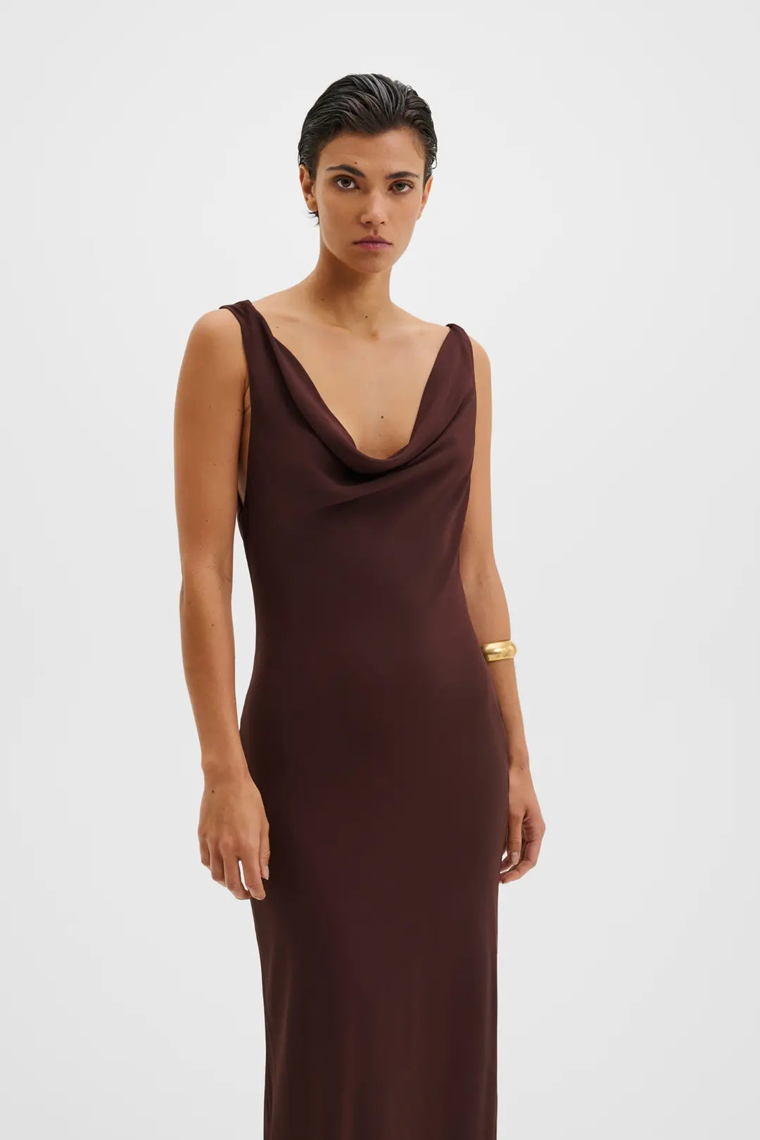 Vida Cowl Neck Scarf Maxi Dress Espresso - Beige