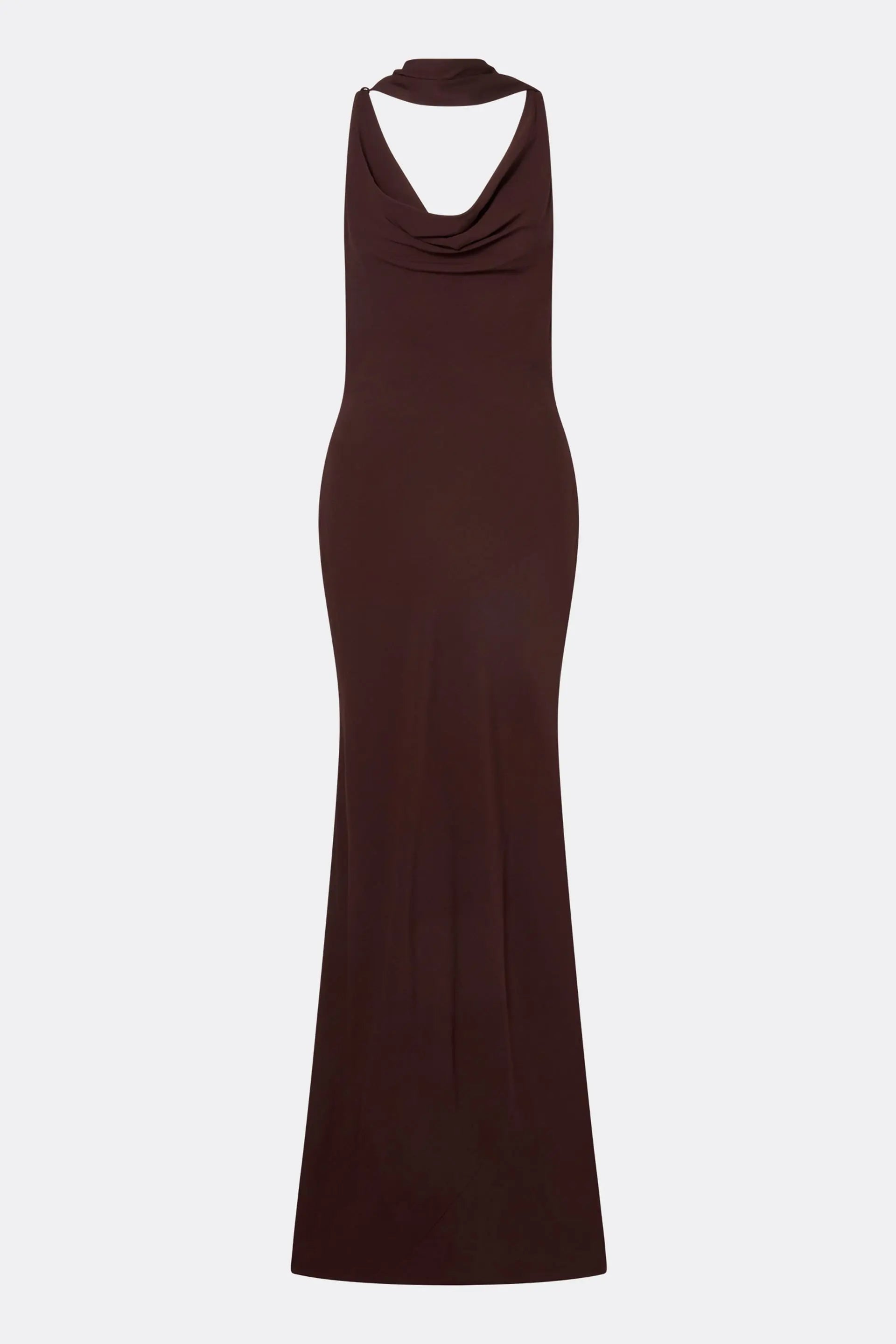 Vida Cowl Neck Scarf Maxi Dress Espresso - Beige