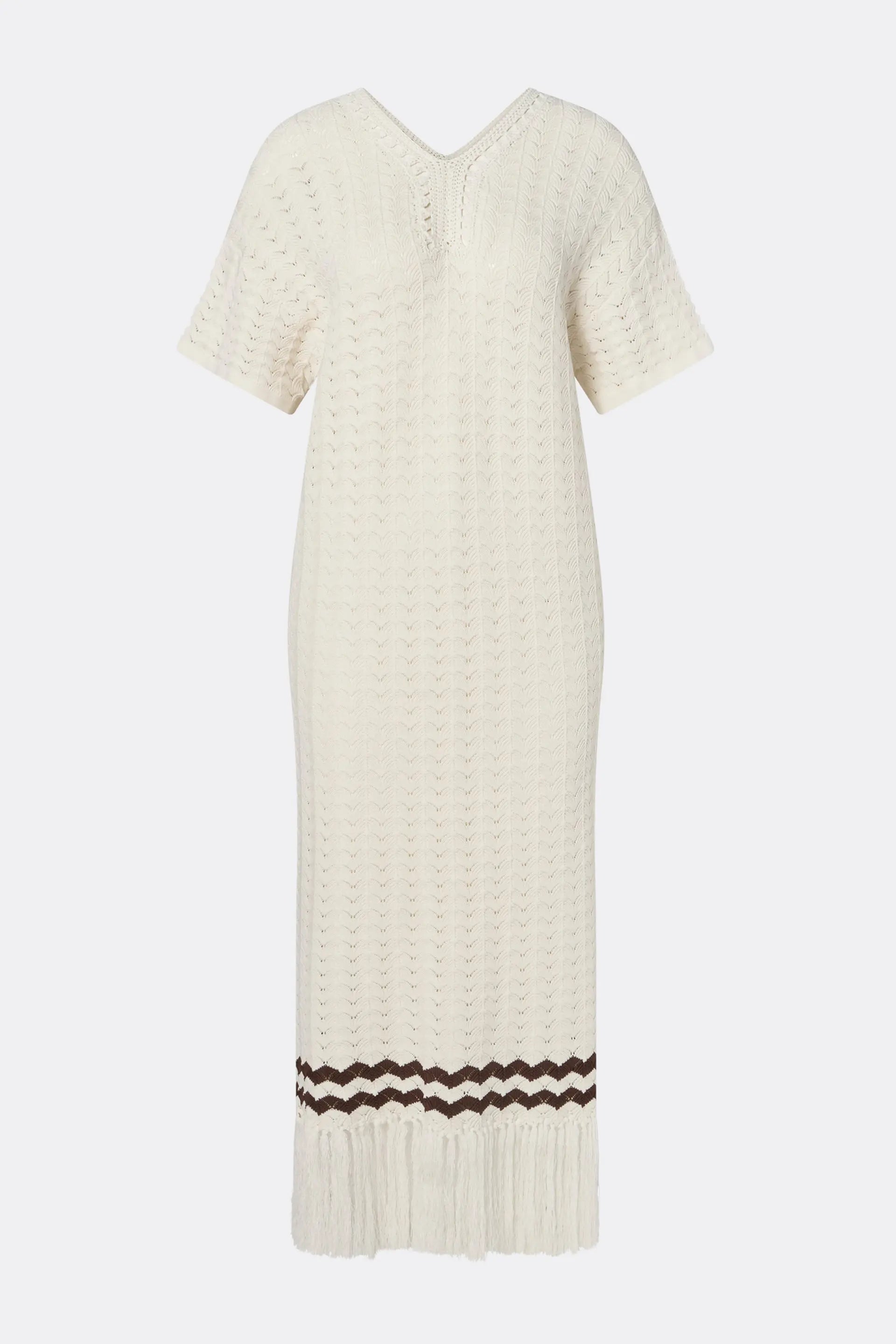 Kira Knitted Fringe Midi Dress White - White
