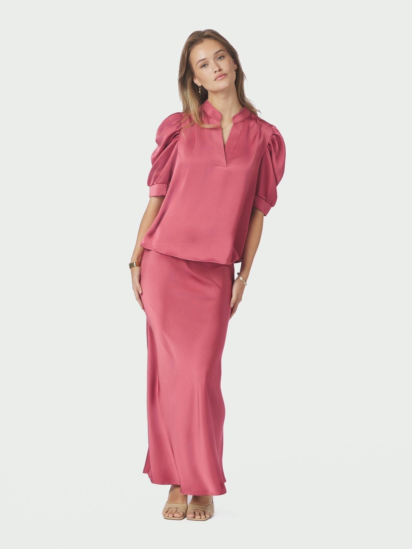 Roella Heavy Sateen Blouse Cherry Pink - Pink