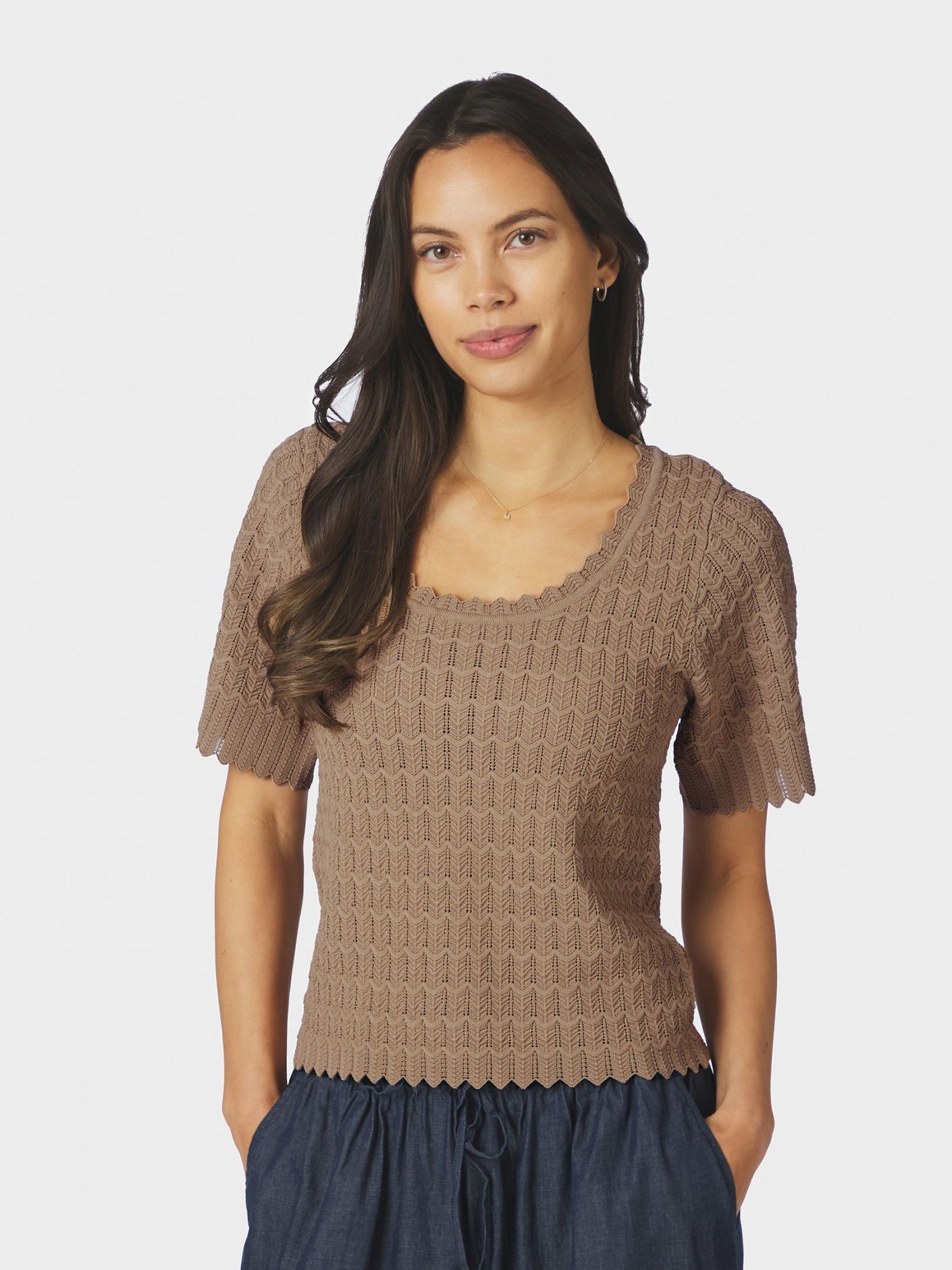 Meiko Fine Crochet Blouse Taupe - Beige