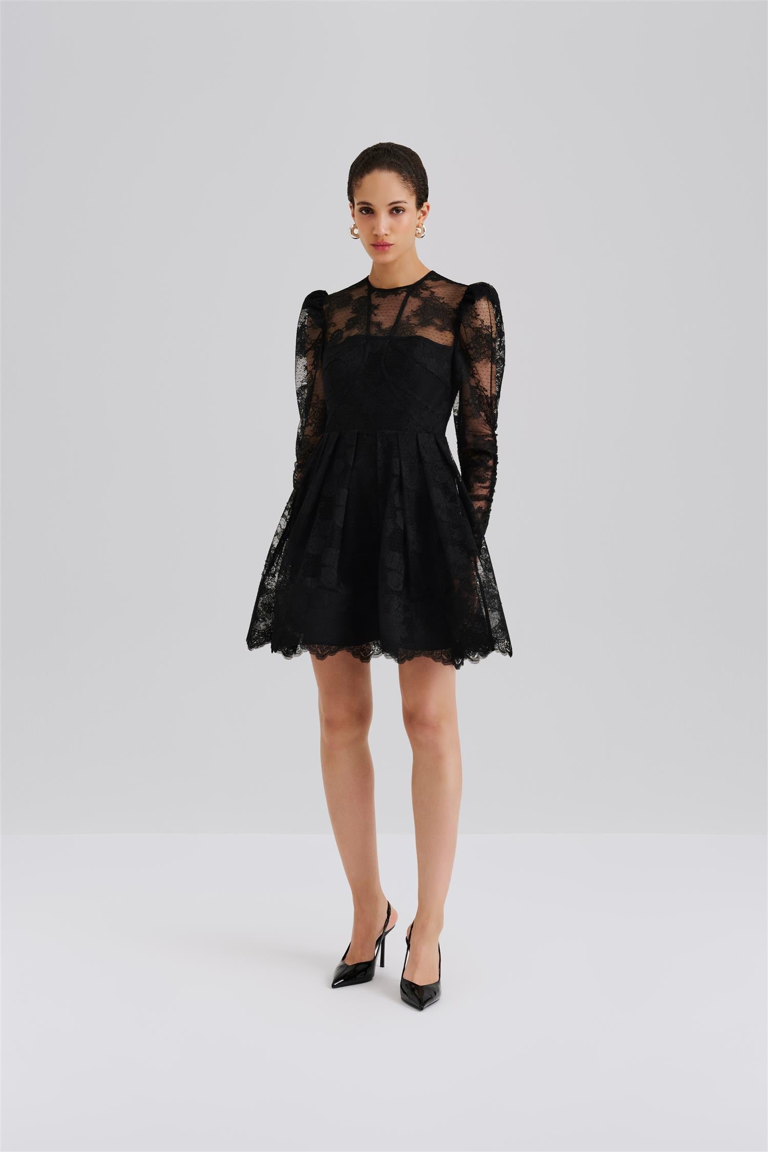 Leoni Lace Mini Dress Black - Black