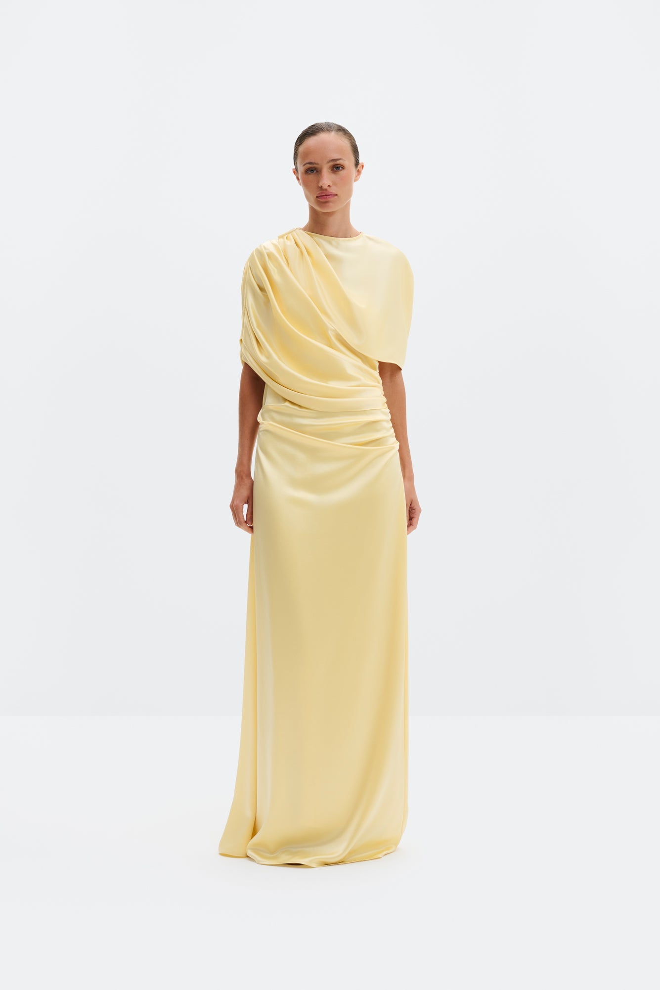 Cassia Draped Fitted Maxi Dress Light Lemon - Yellow