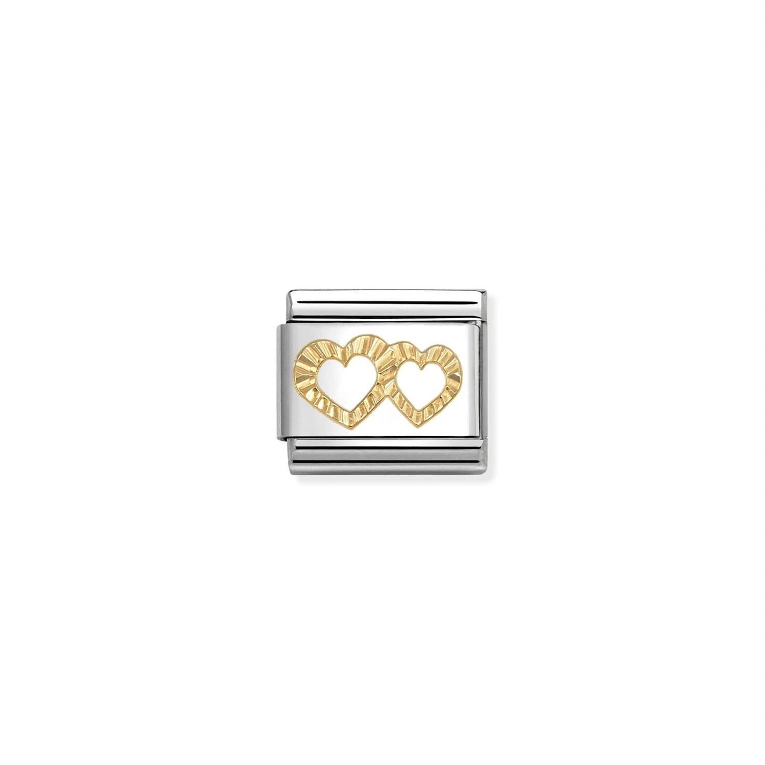 Diamond Double Hearts Link Charm - Silver