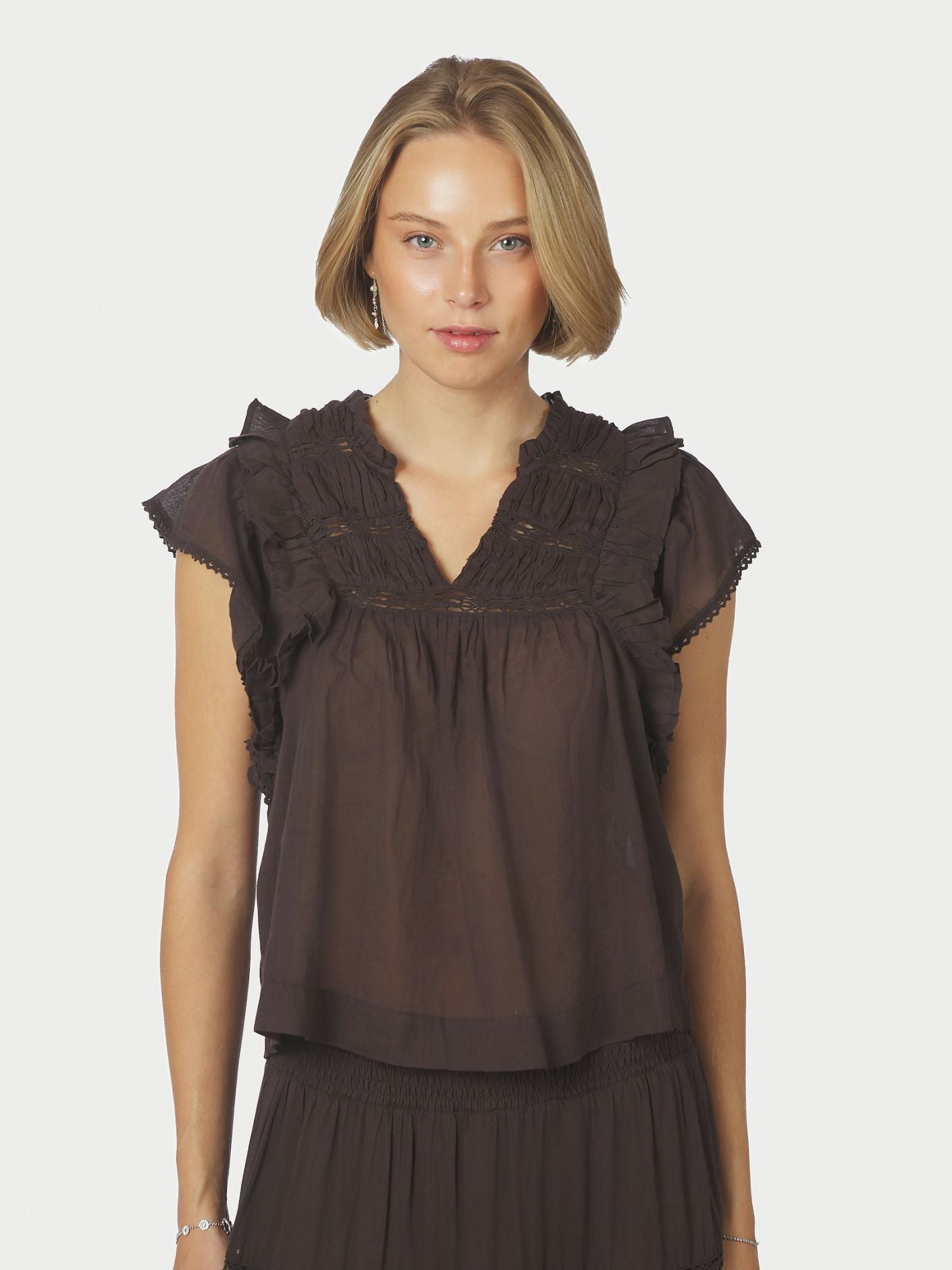 Jayla S Voile Top Dark Brown - Chocolate