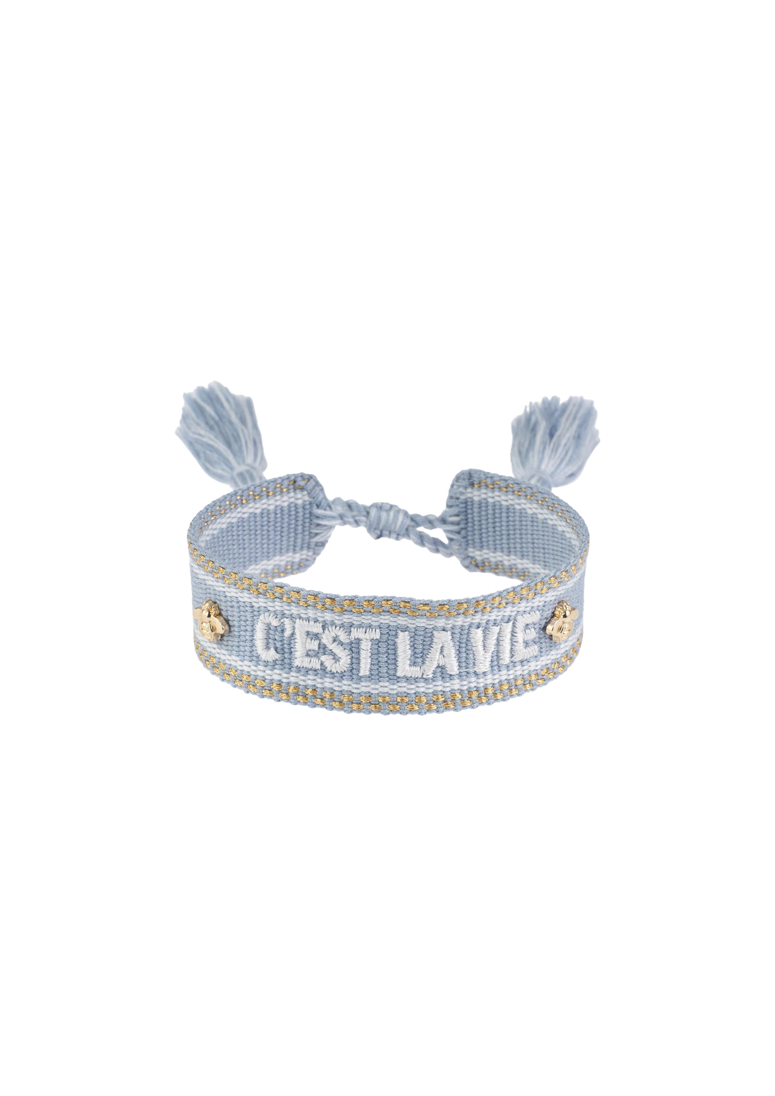 Woven Bracelet "C'est La Vie" Cool Blue w/ White & Gold - Sky Blue