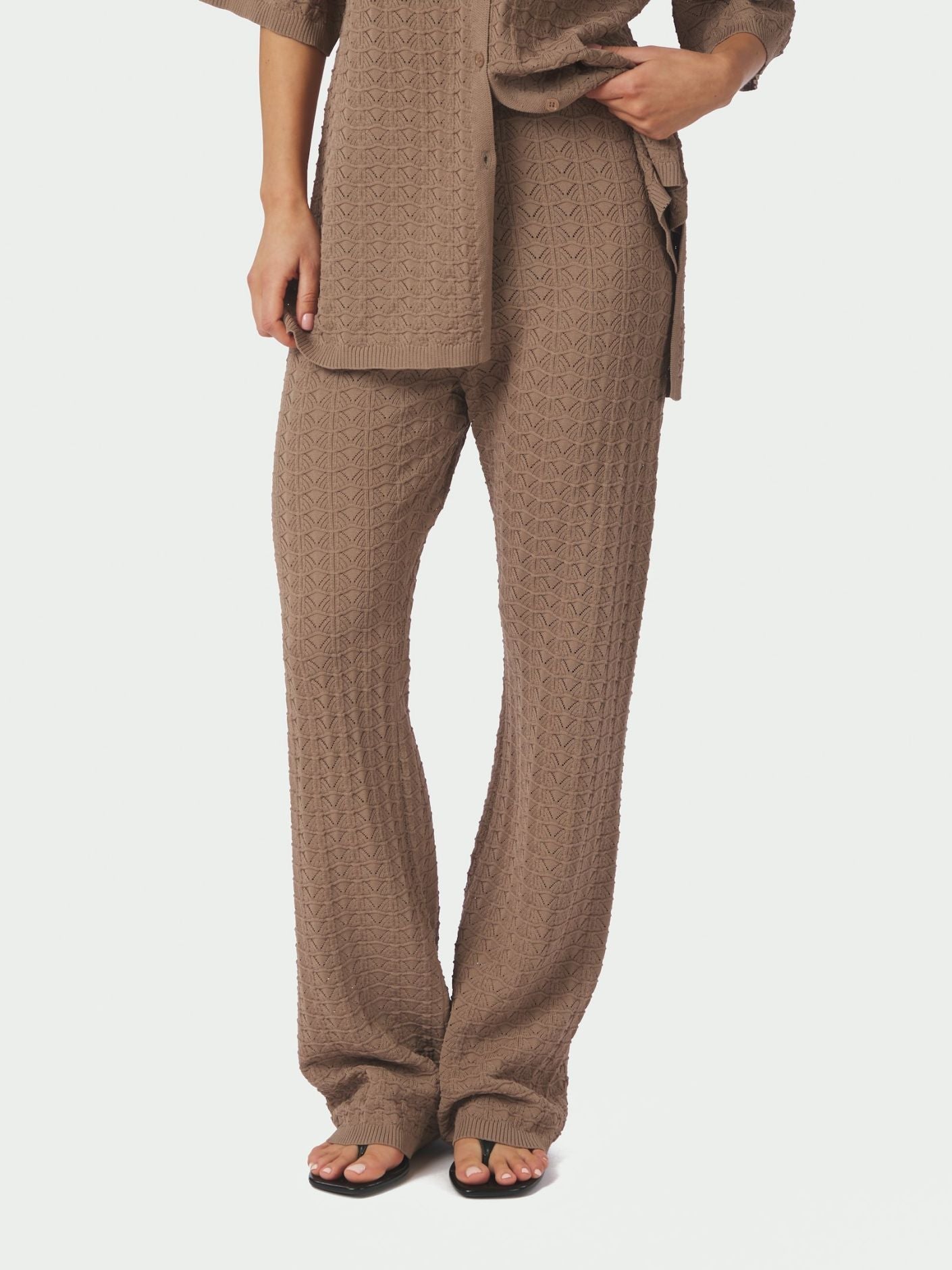 Rizzy Fine Crochet Pants Taupe - Beige