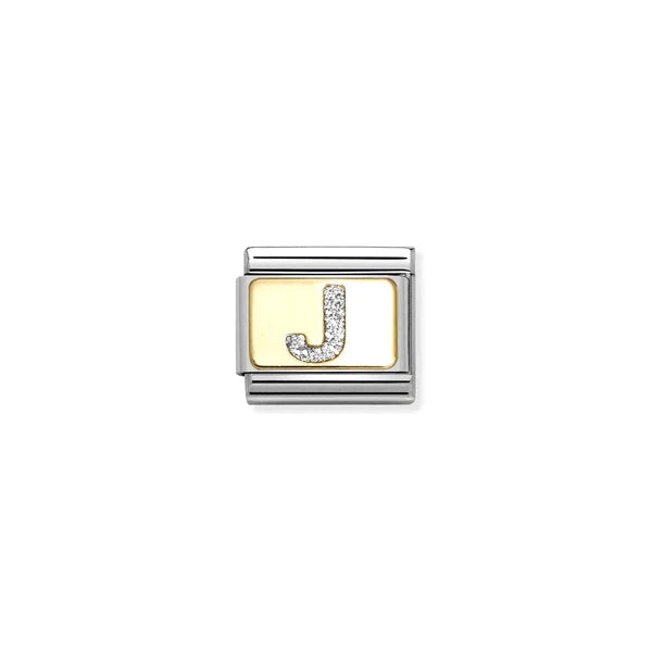 Glitter Letter J Link Charm - Gold