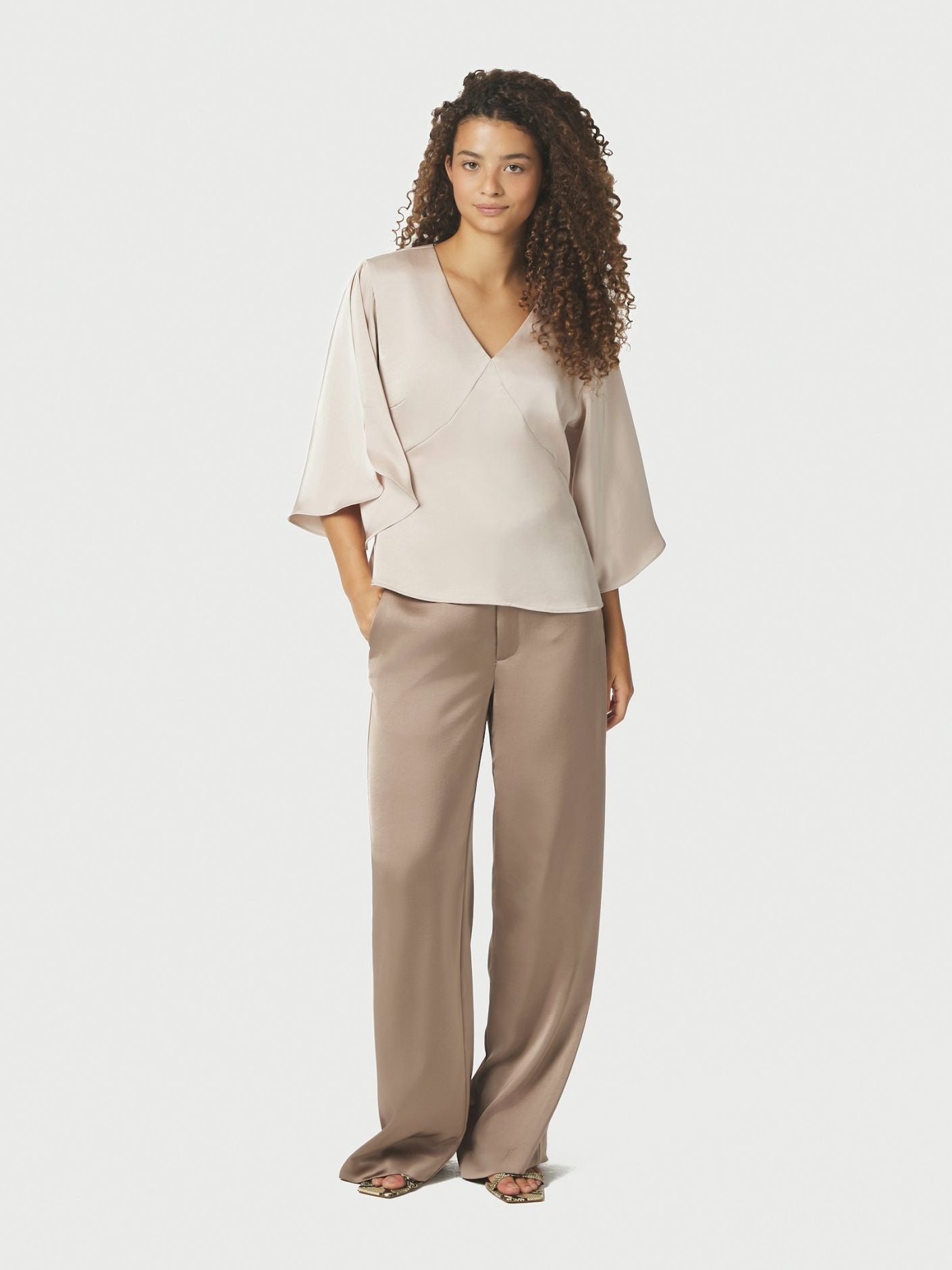 Emmett Heavy Sateen Pants Dark Taupe - Beige