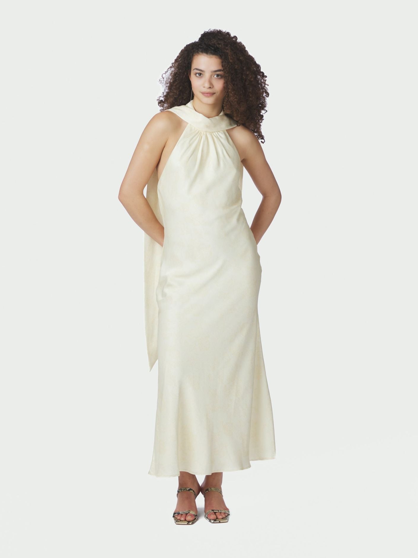 Fiona Pattern Satin Dress Light Yellow - Yellow