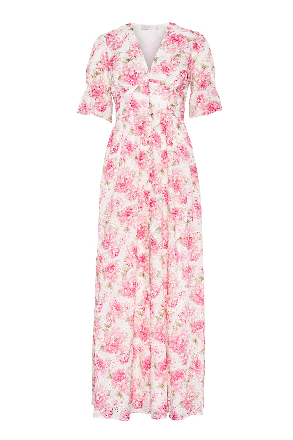 Evie Maxi Dress Peony Pop Pin - White