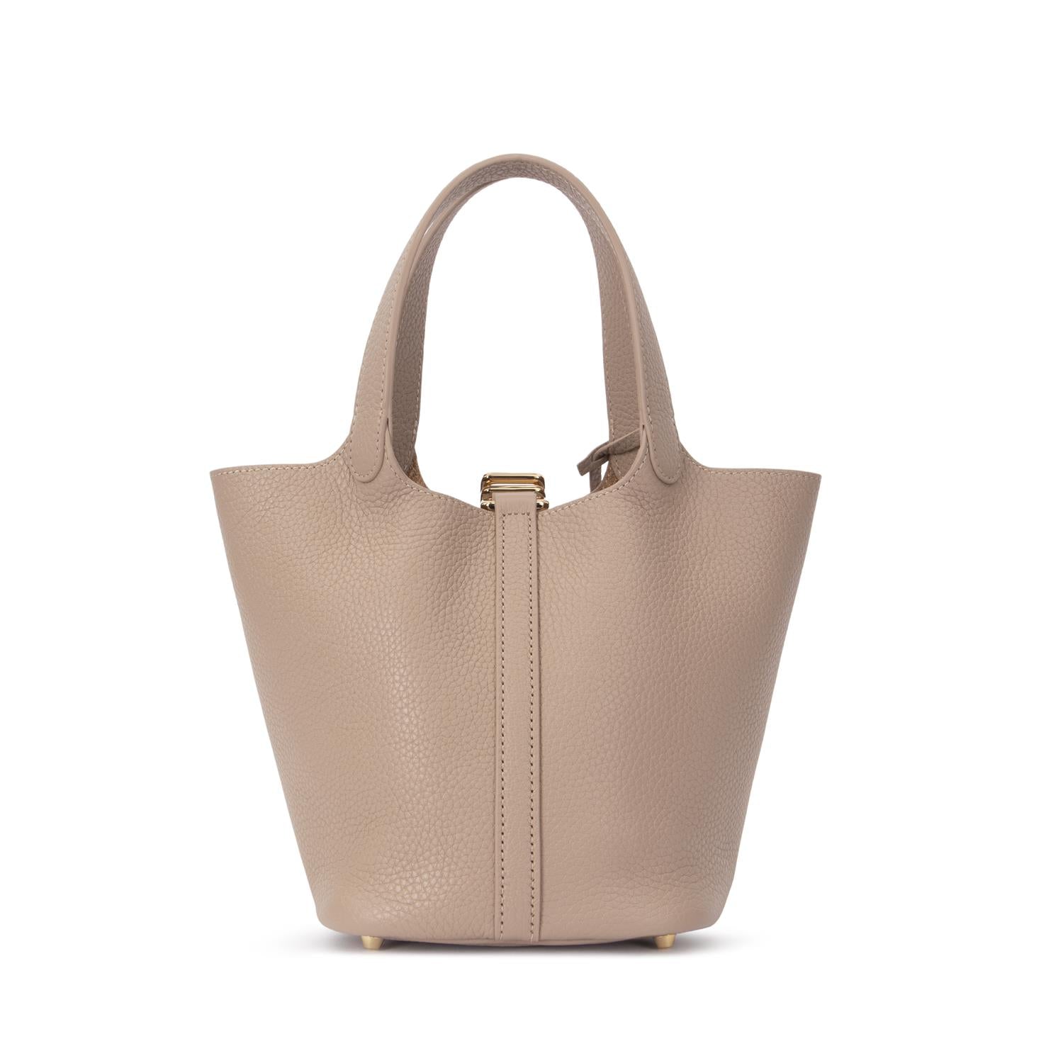 Leather Bucket Bag Mini Dark Sand - Beige