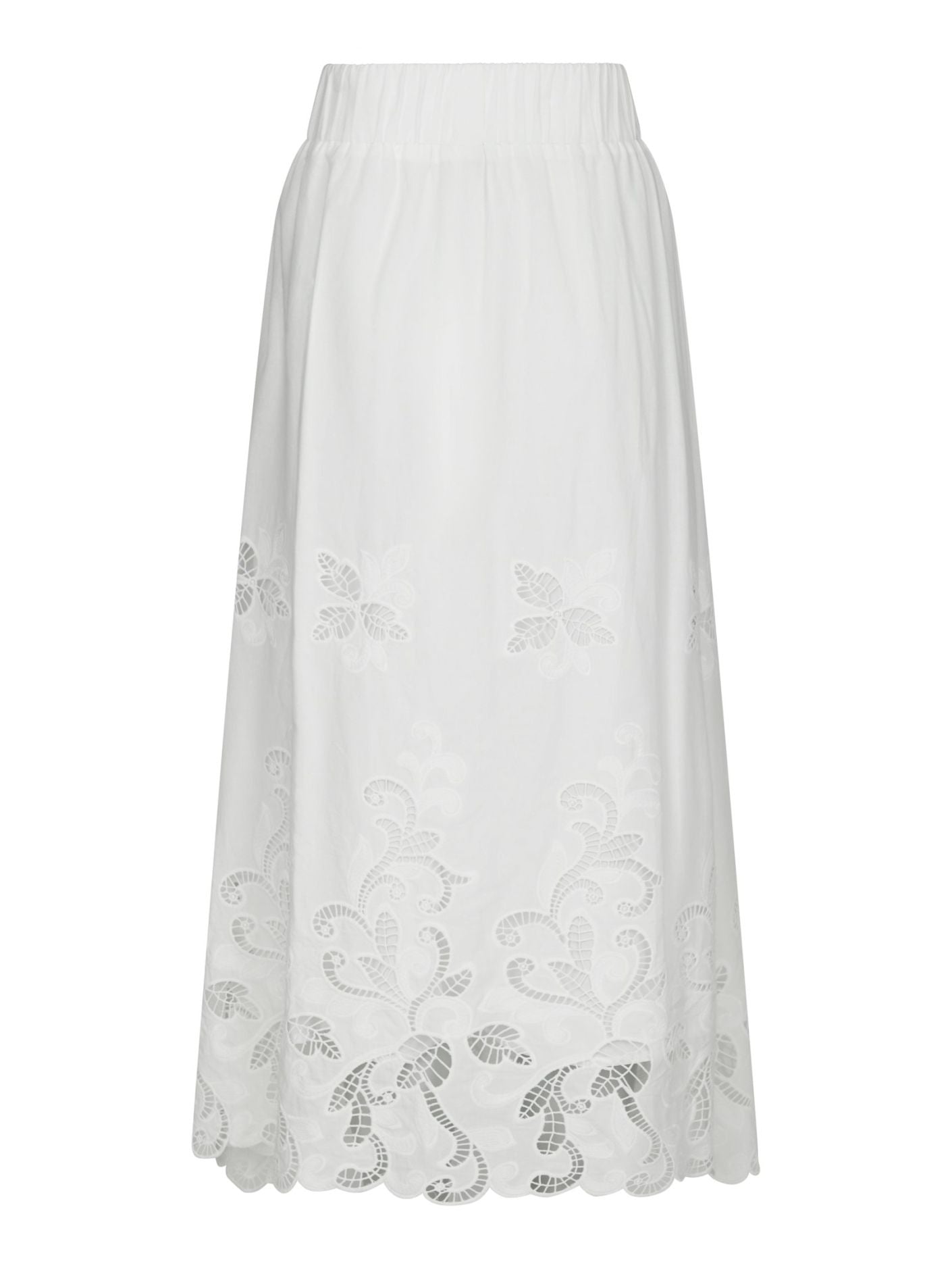 Yara Long Emb Skirt White - White