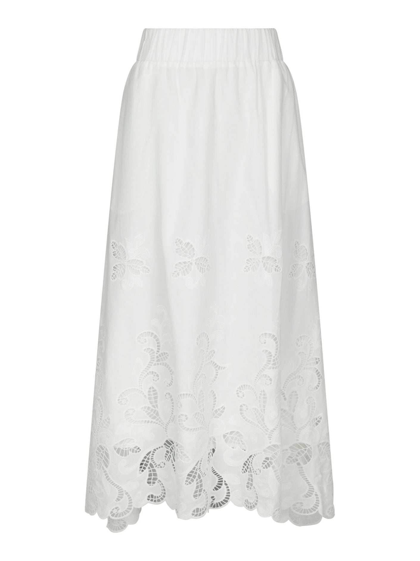 Yara Long Emb Skirt White - White