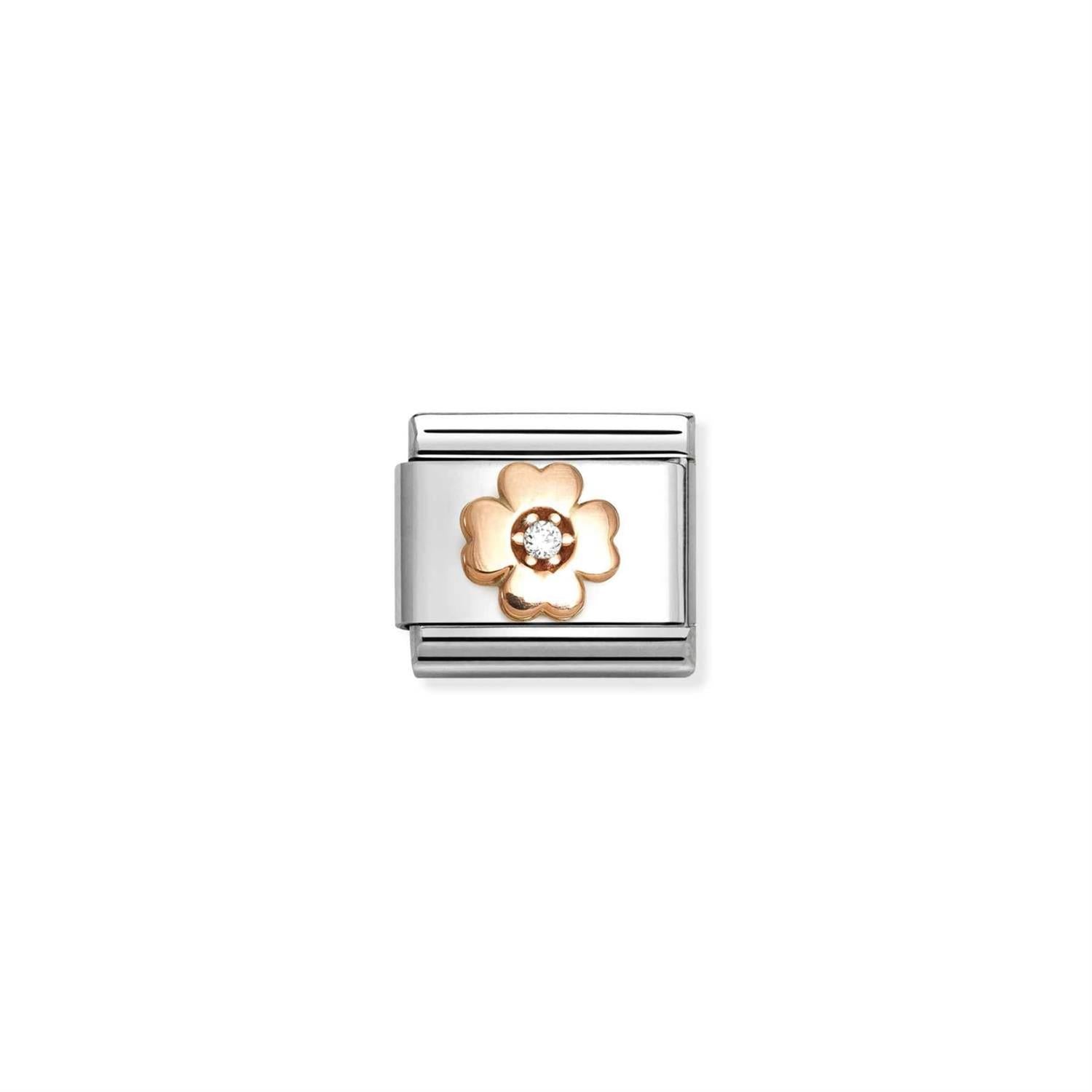 White Four Leaf Clover Rose Gold - Silver