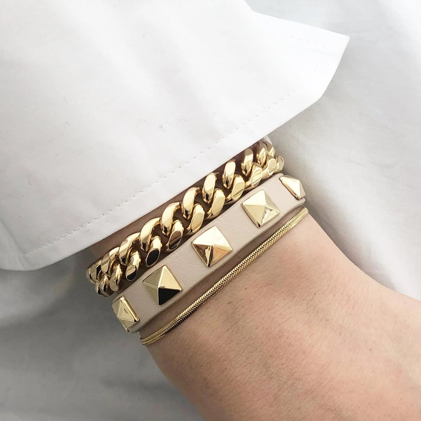 Leather Stud Bracelet Sand - Beige