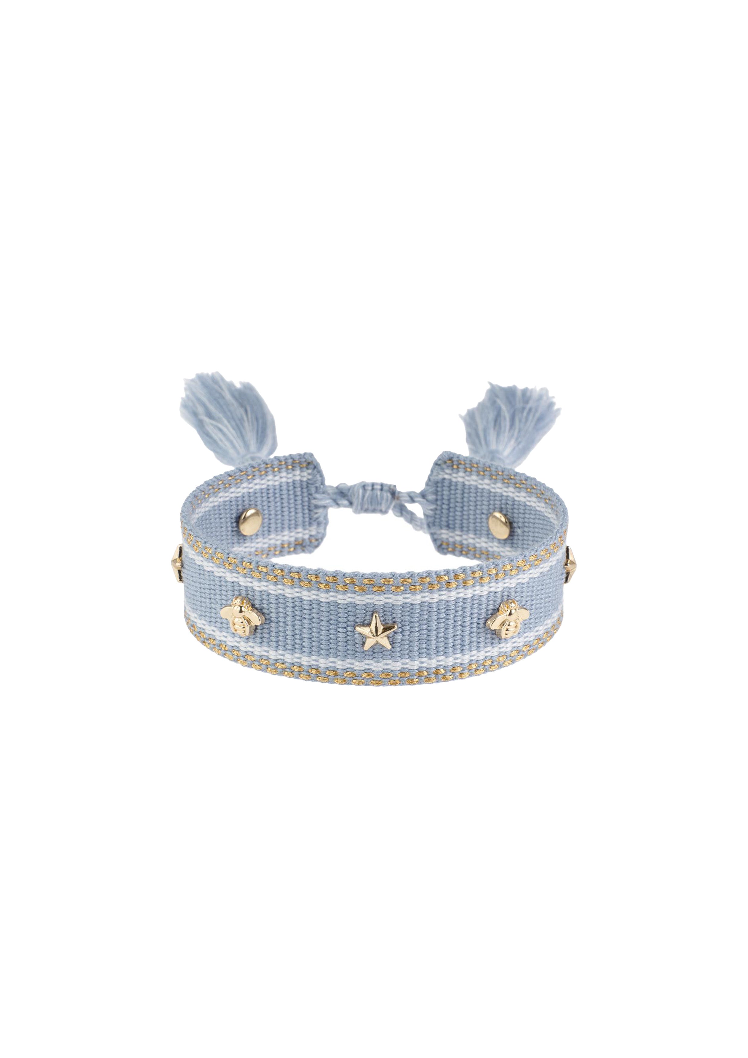 Woven Bracelet with Star Studs Cool Blue with Gold - Sky Blue