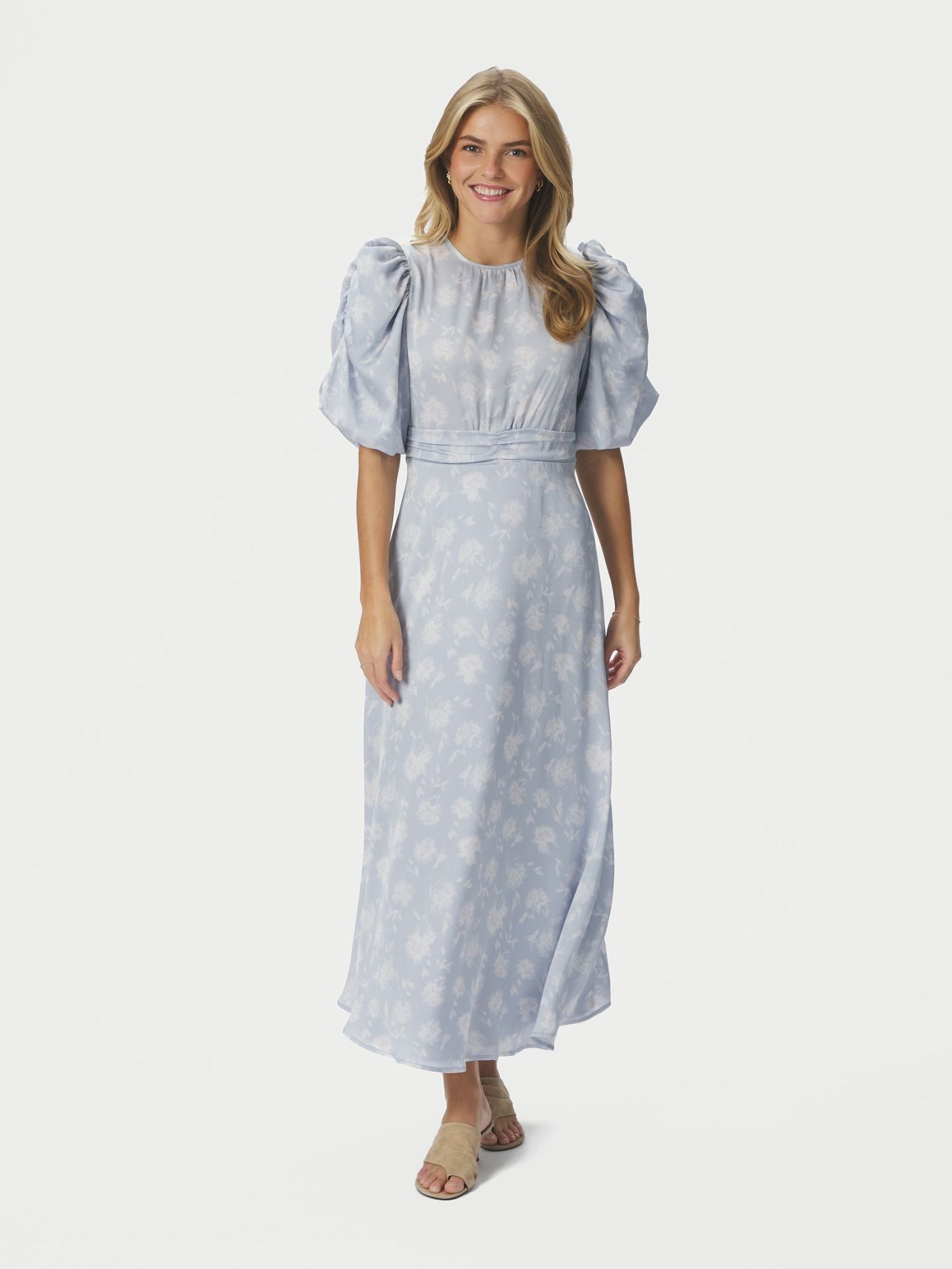 Kikka Faded Flower Dress Light Blue - Sky Blue
