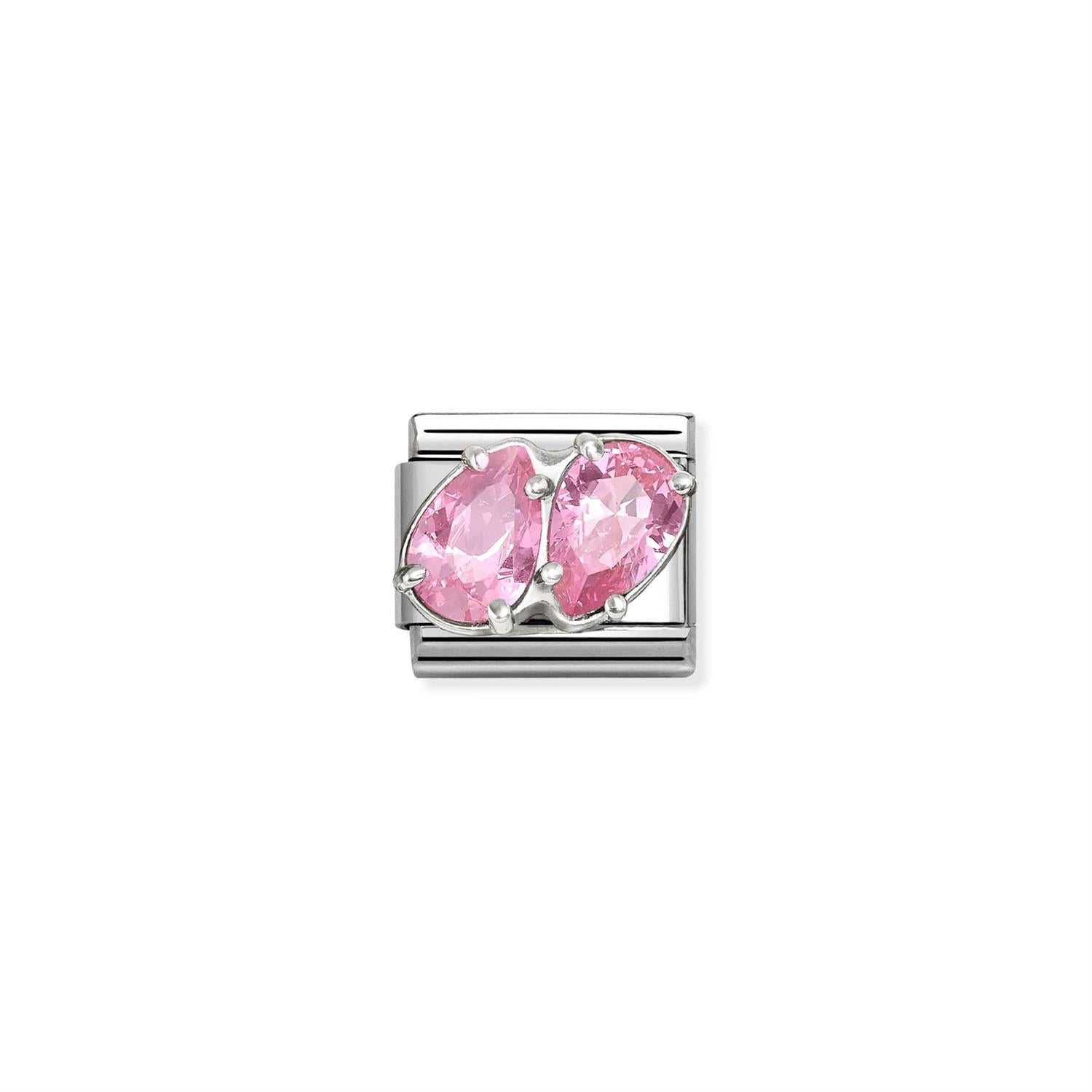 Pink Double Drops Link Charm - Silver