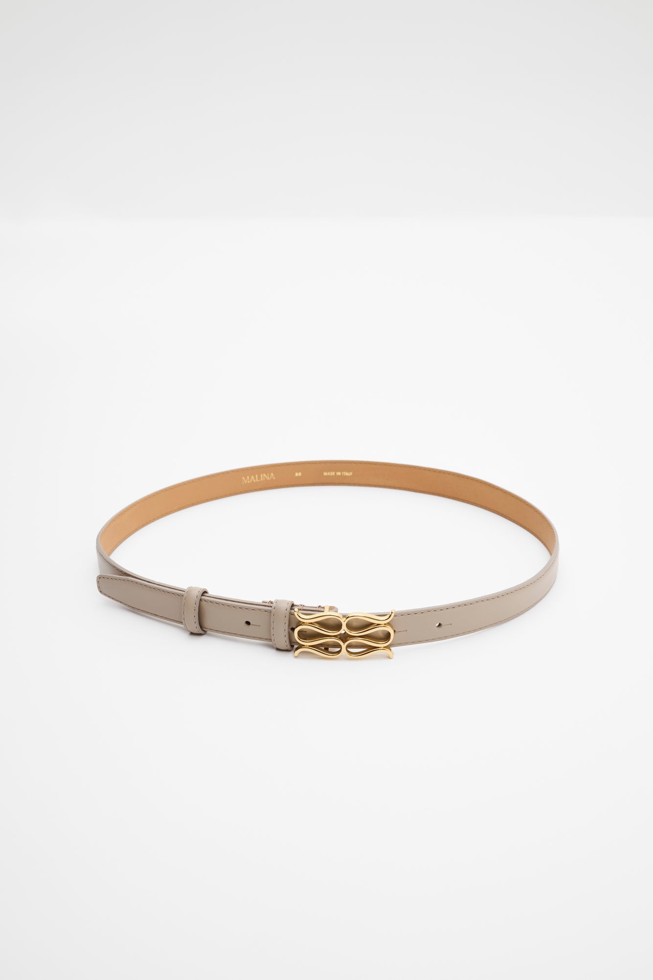 Monogram leather belt light taupe - Beige