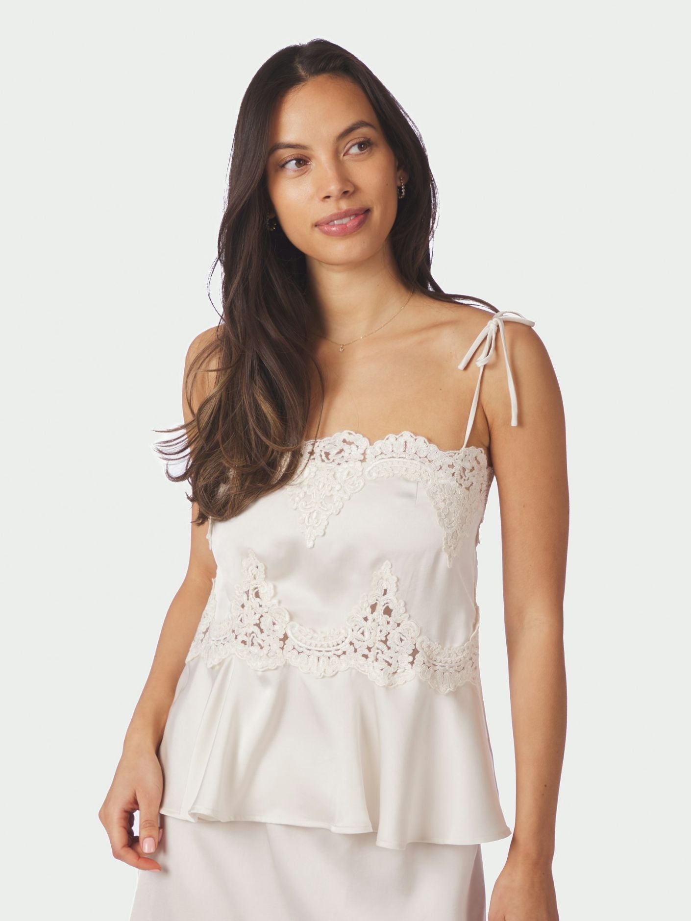 Kaela Heavy Sateen Lace Top Pearl - Off-White