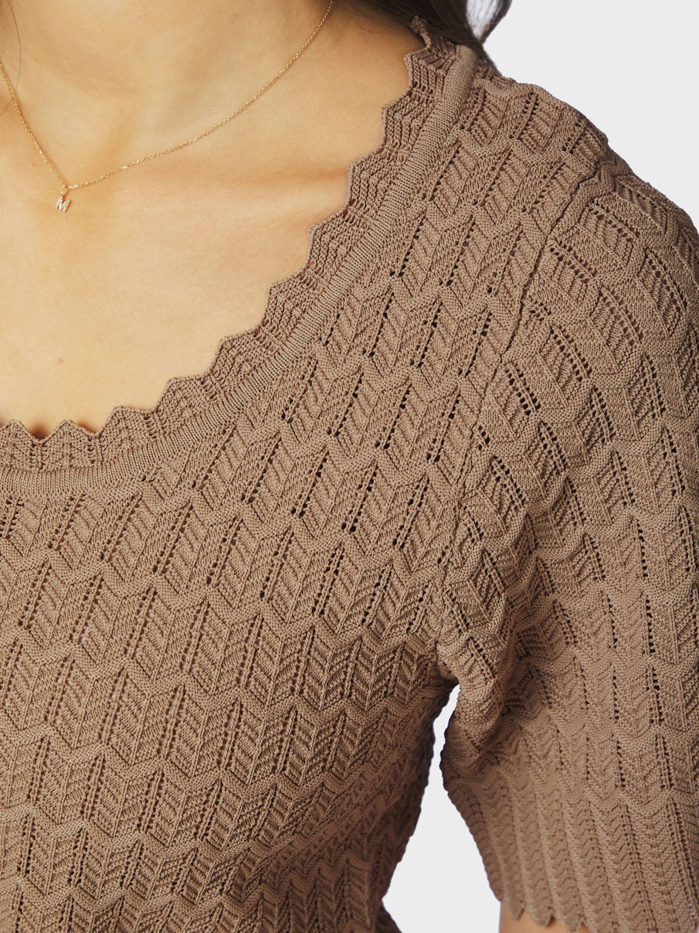 Meiko Fine Crochet Blouse Taupe - Beige