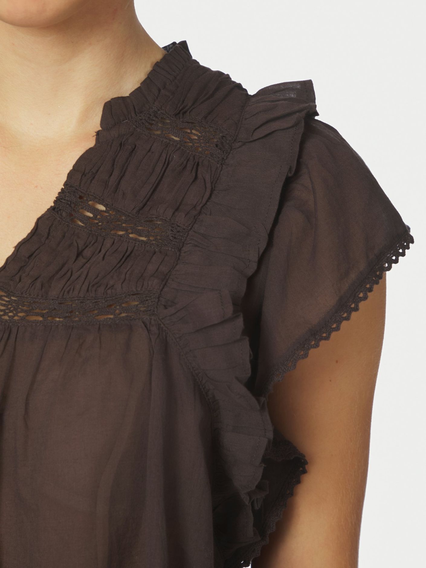 Jayla S Voile Top Dark Brown - Chocolate