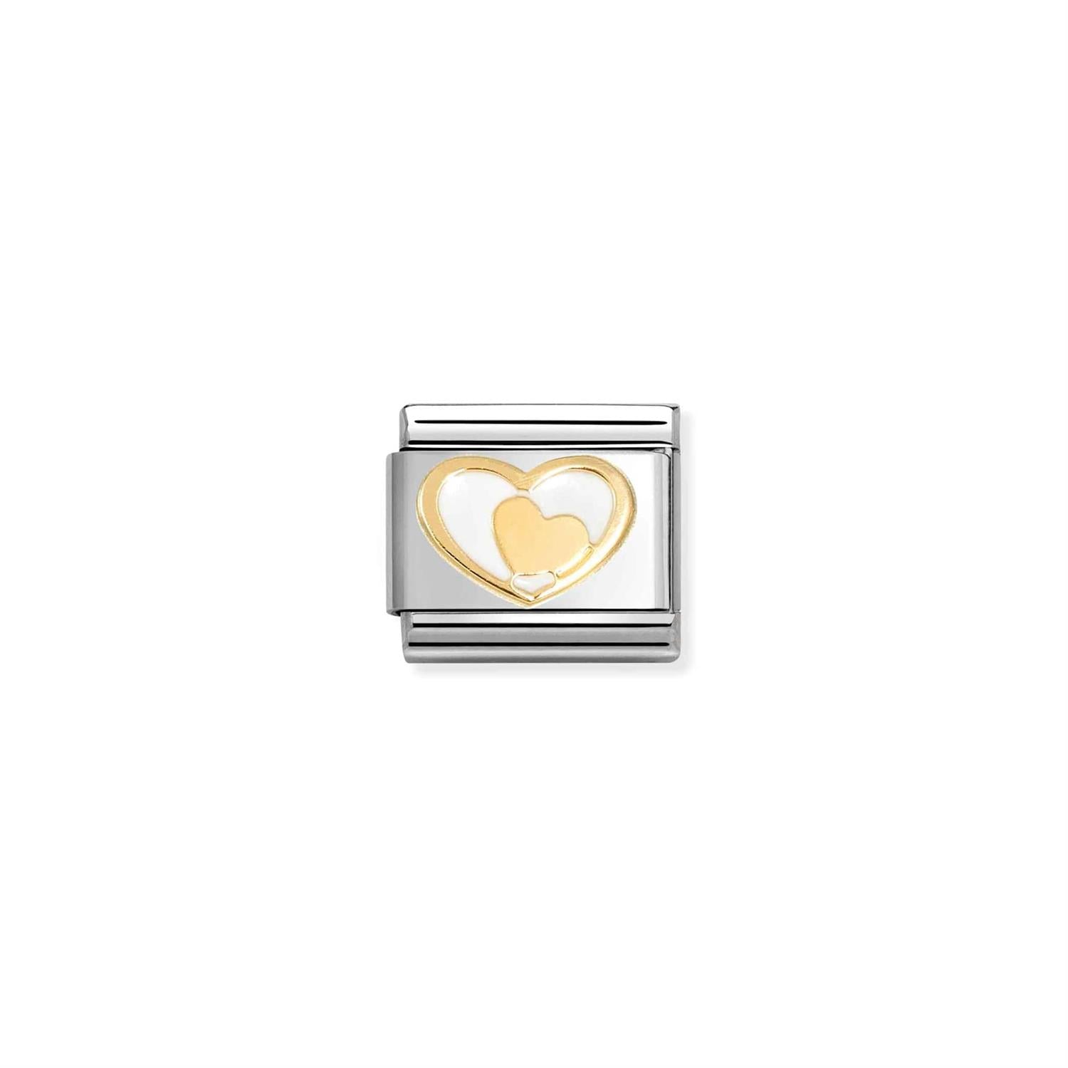 Heart In Heart White Charm - Silver