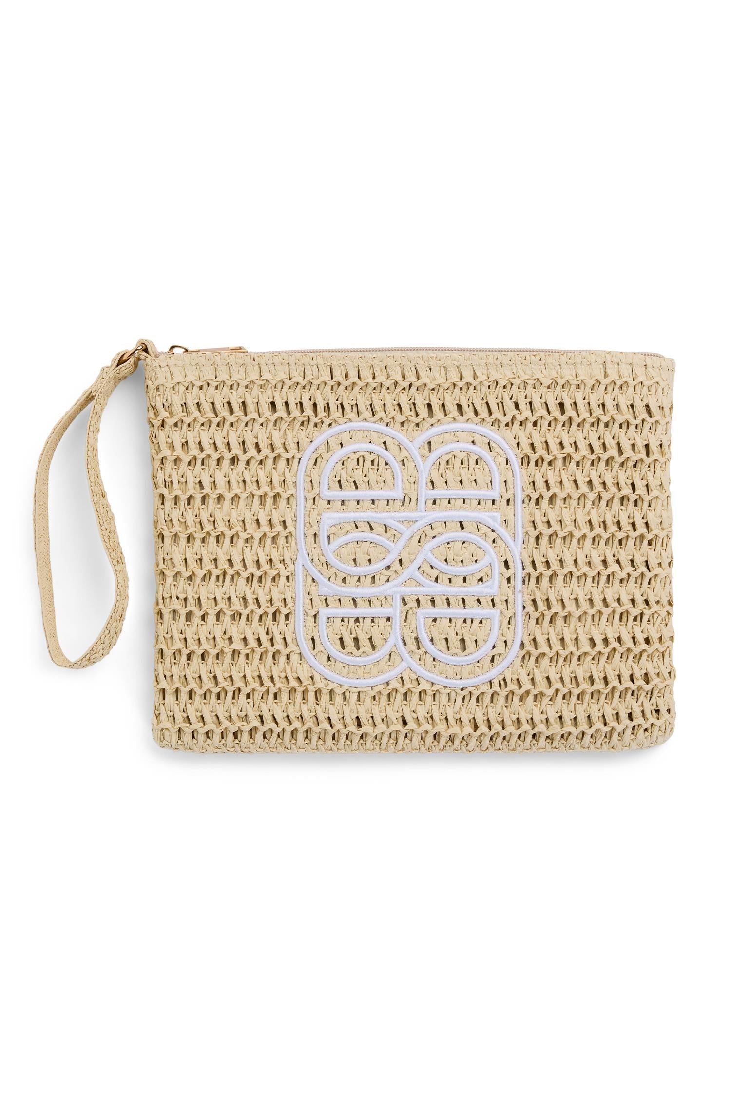Mim Straw Clutch Beige - Beige