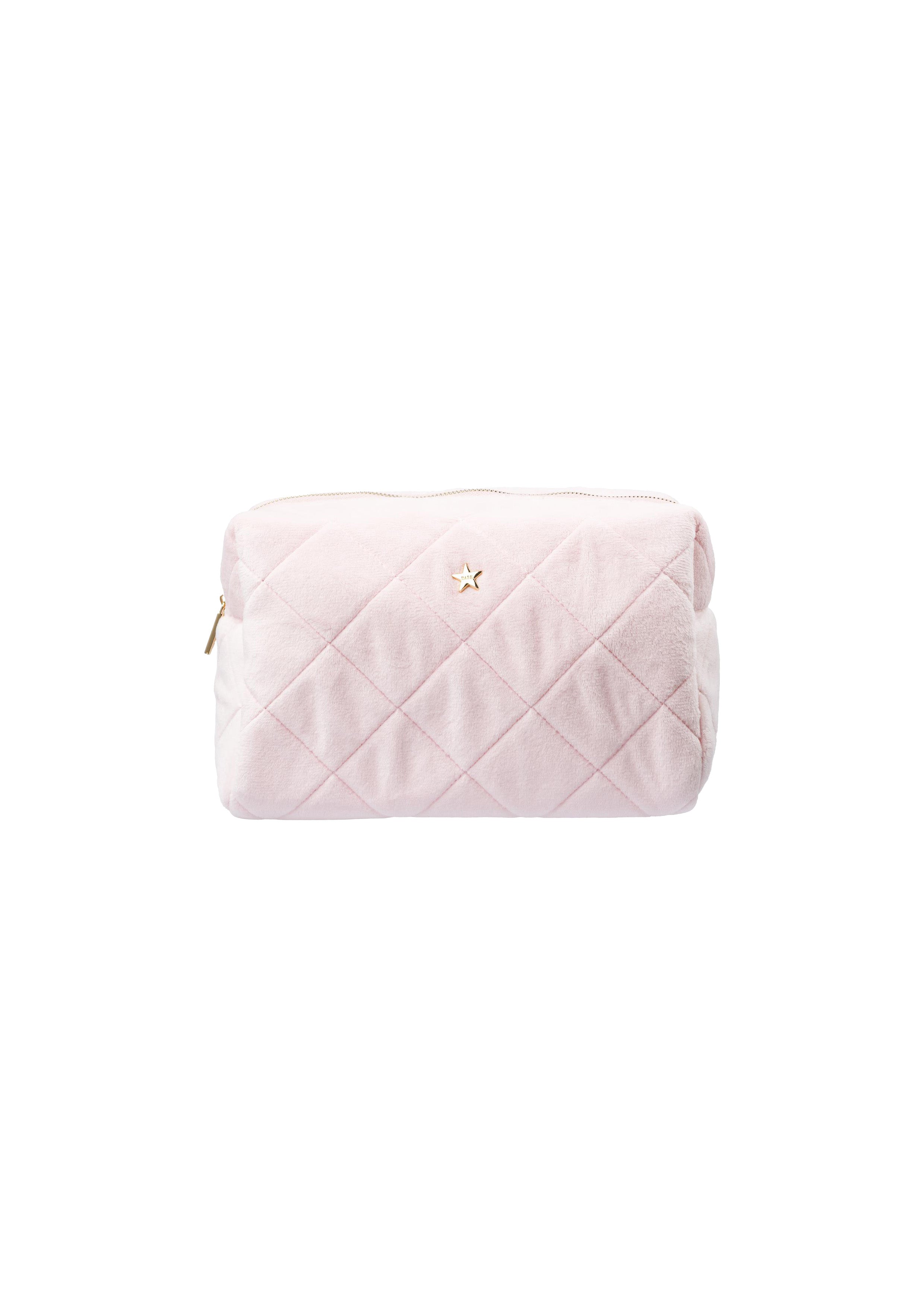 Velvet Square Quilted Make-Up Pouch Large Cotton Candy - Pink