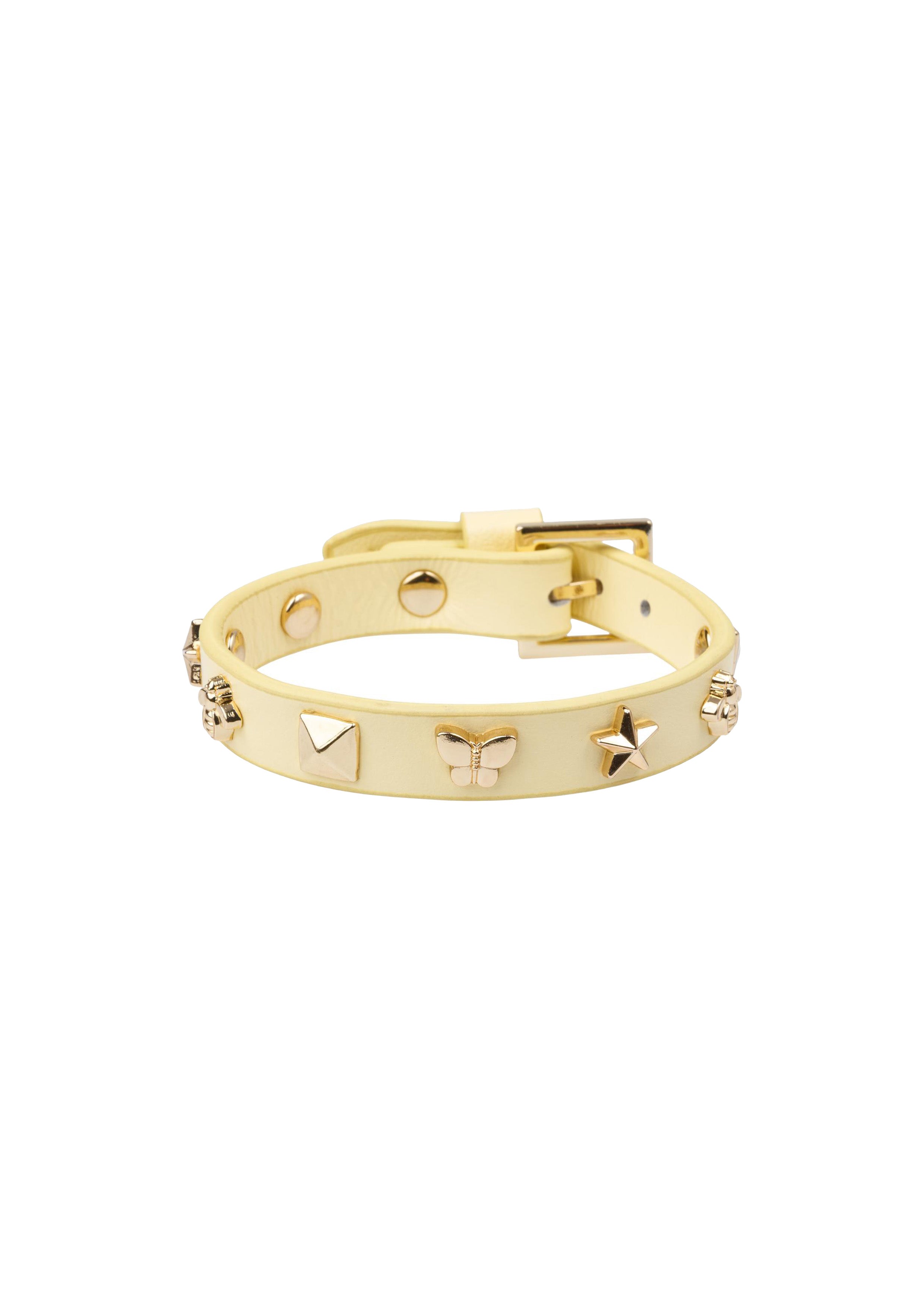Leather Sign Stud Bracelet Pale Yellow - Cream
