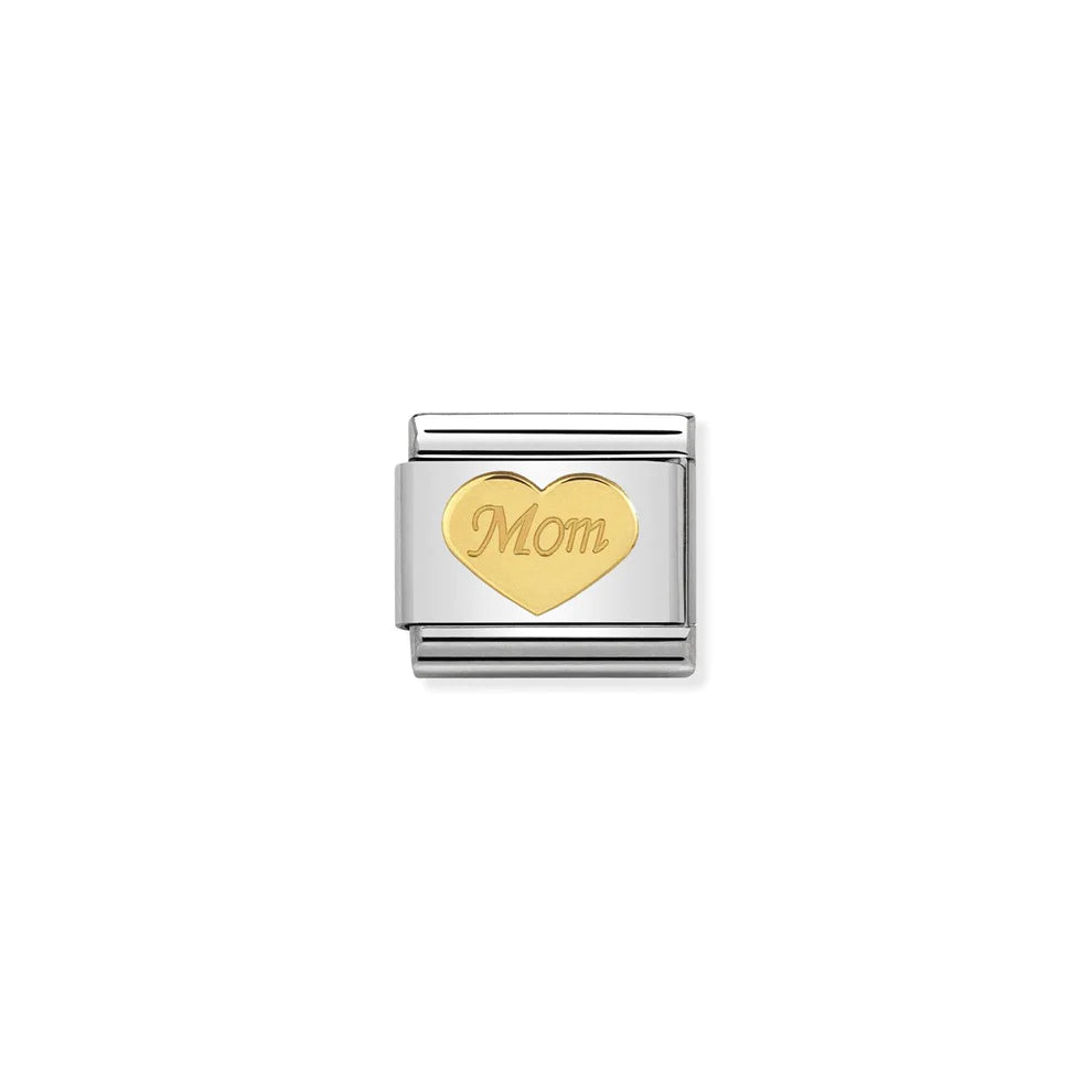 Mom Heart Link Charm - Silver